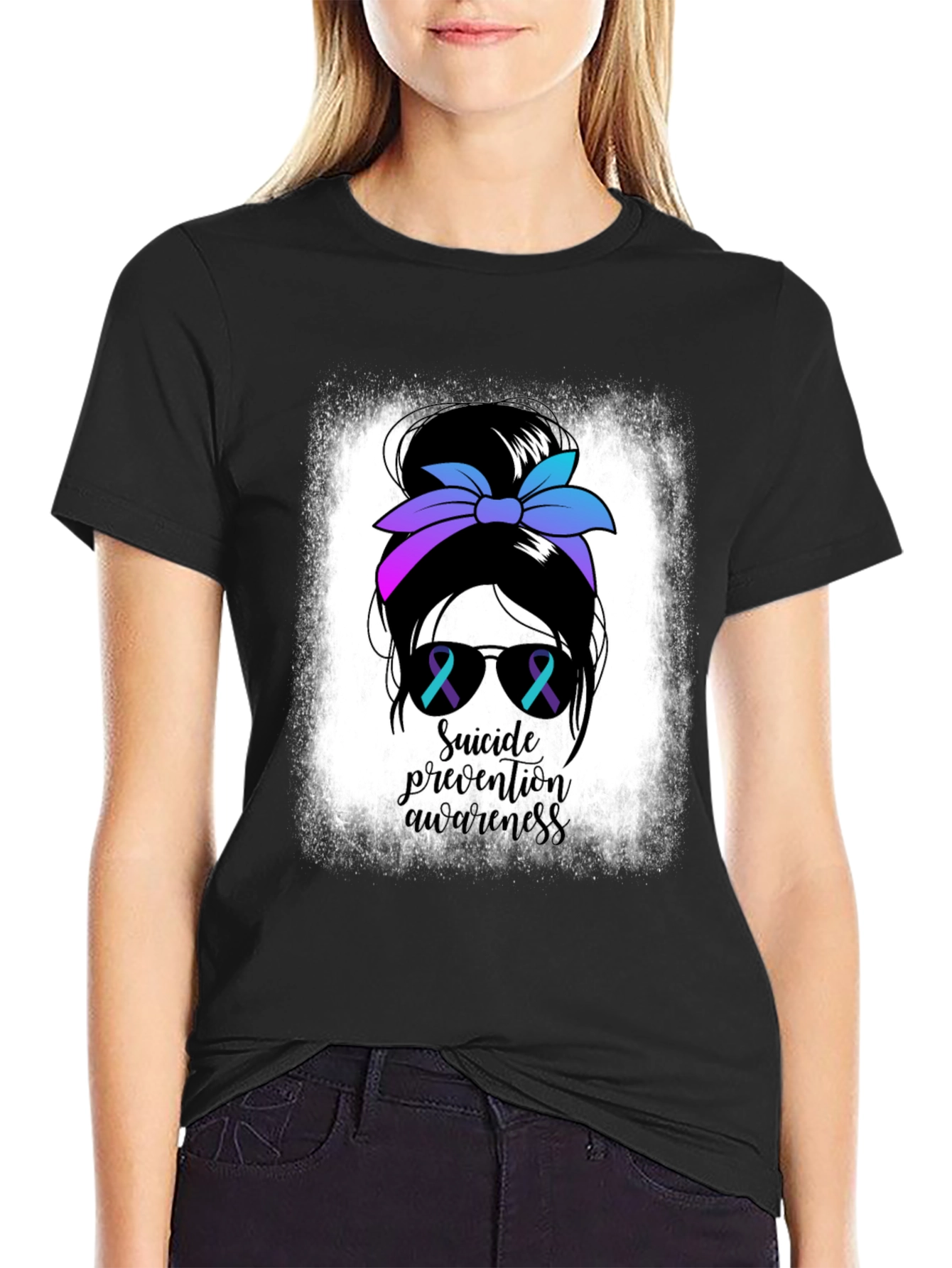 Suicide Prevention Awareness Messy Bun T-Shirt