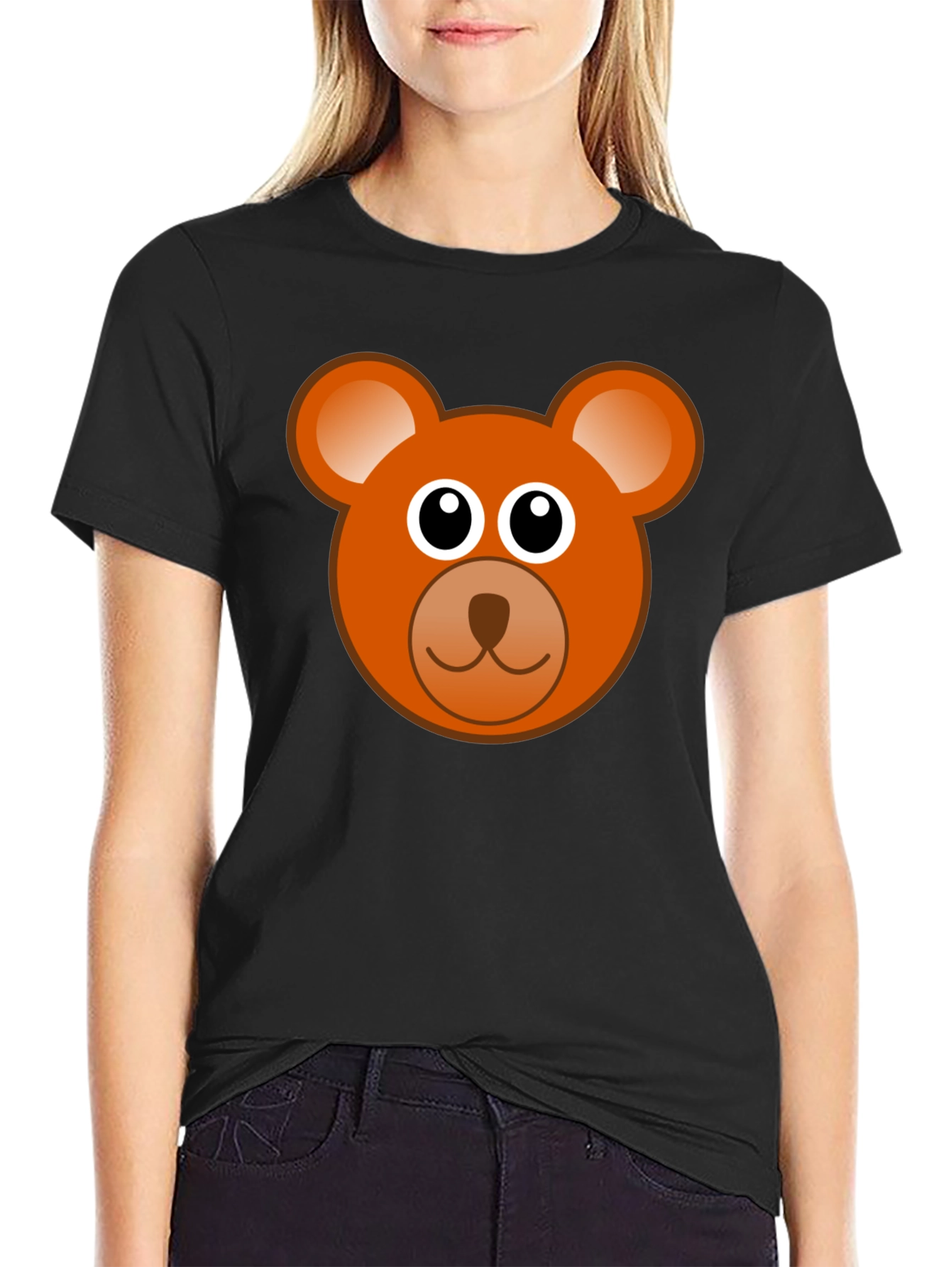 Cartoon Bear Graphic Tee - Black