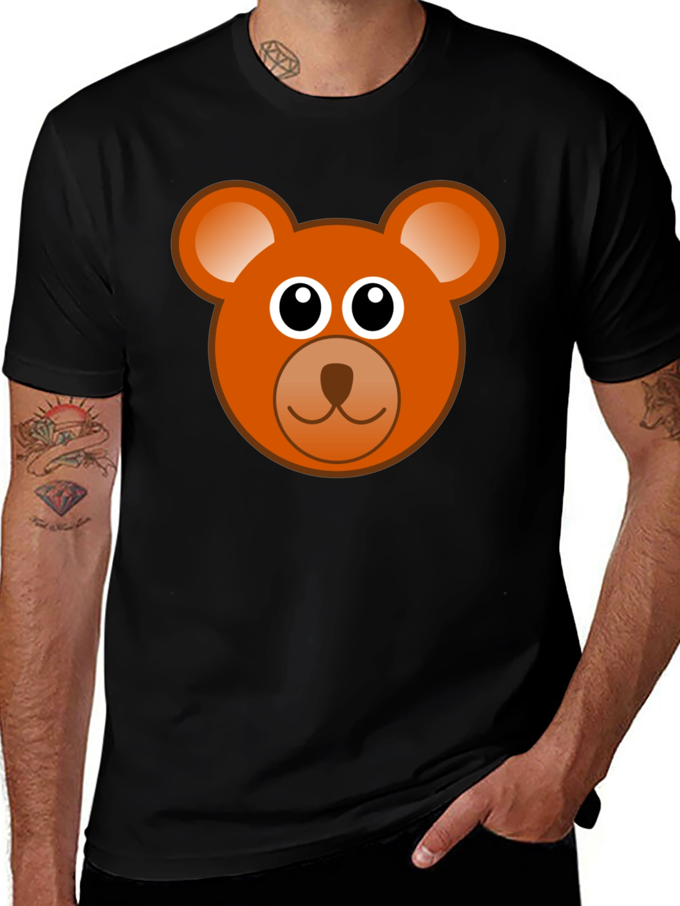 Cartoon Bear Graphic Tee - Black