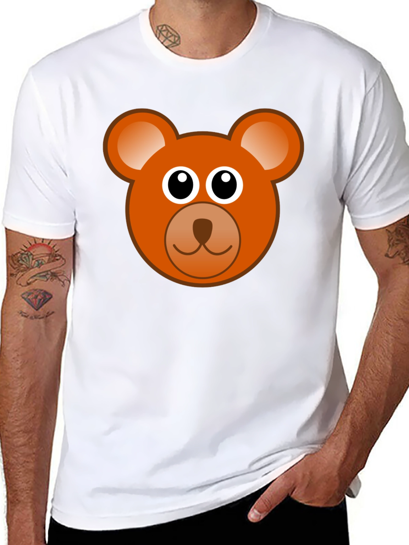 Cartoon Bear Graphic Tee - Black