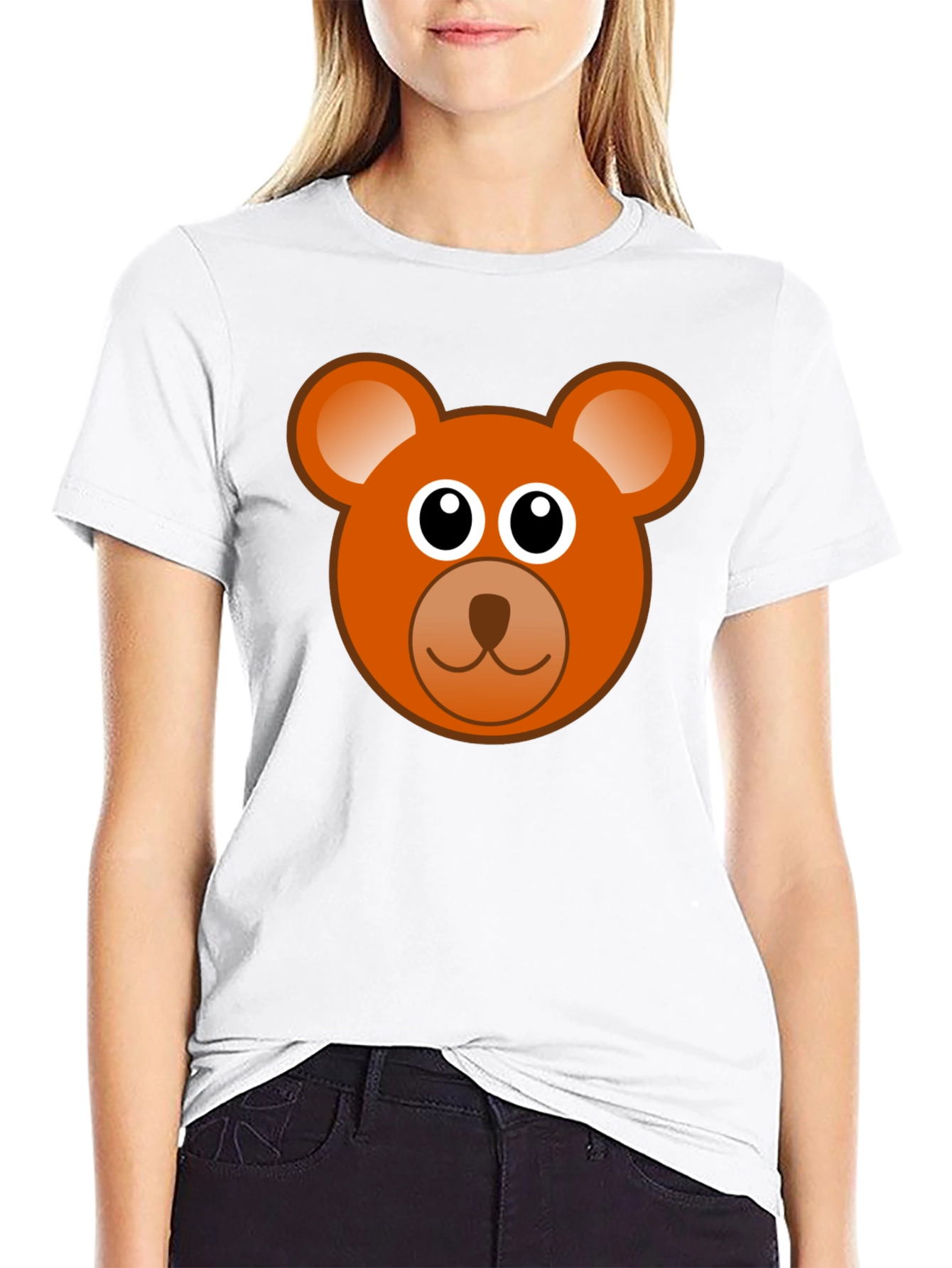 Cartoon Bear Graphic Tee - Black