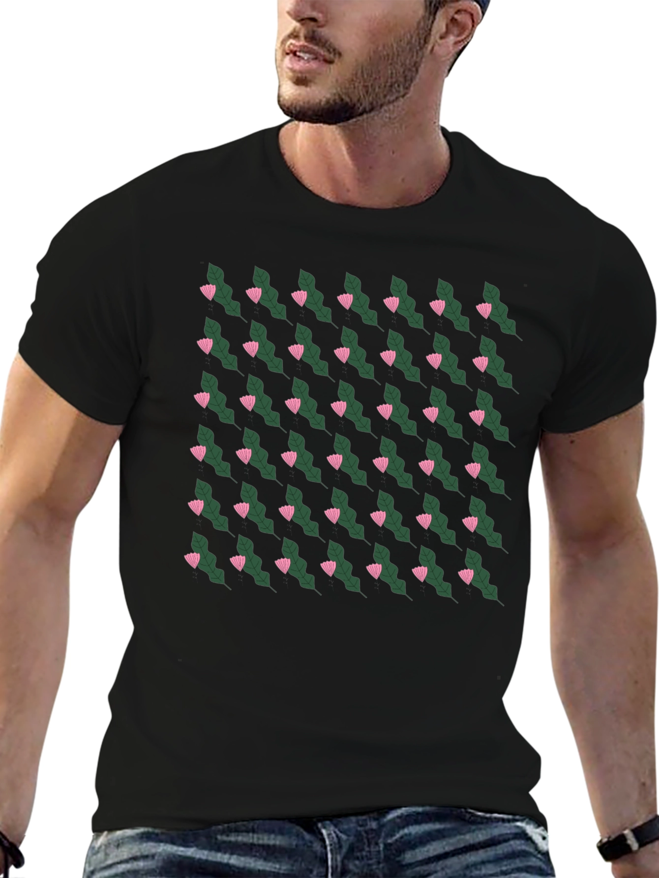 Floral Patterned Black T-Shirt
