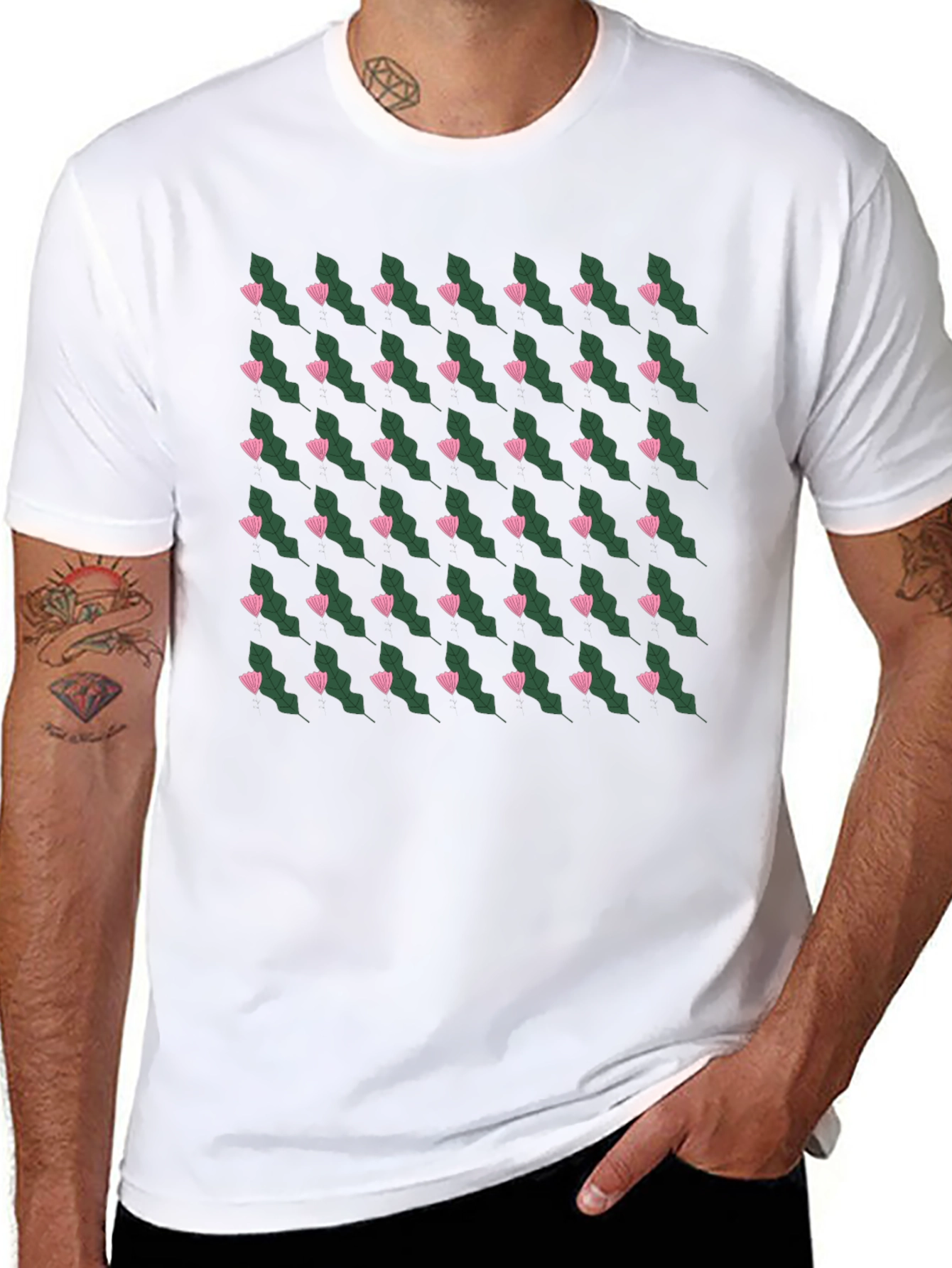 Floral Patterned Black T-Shirt