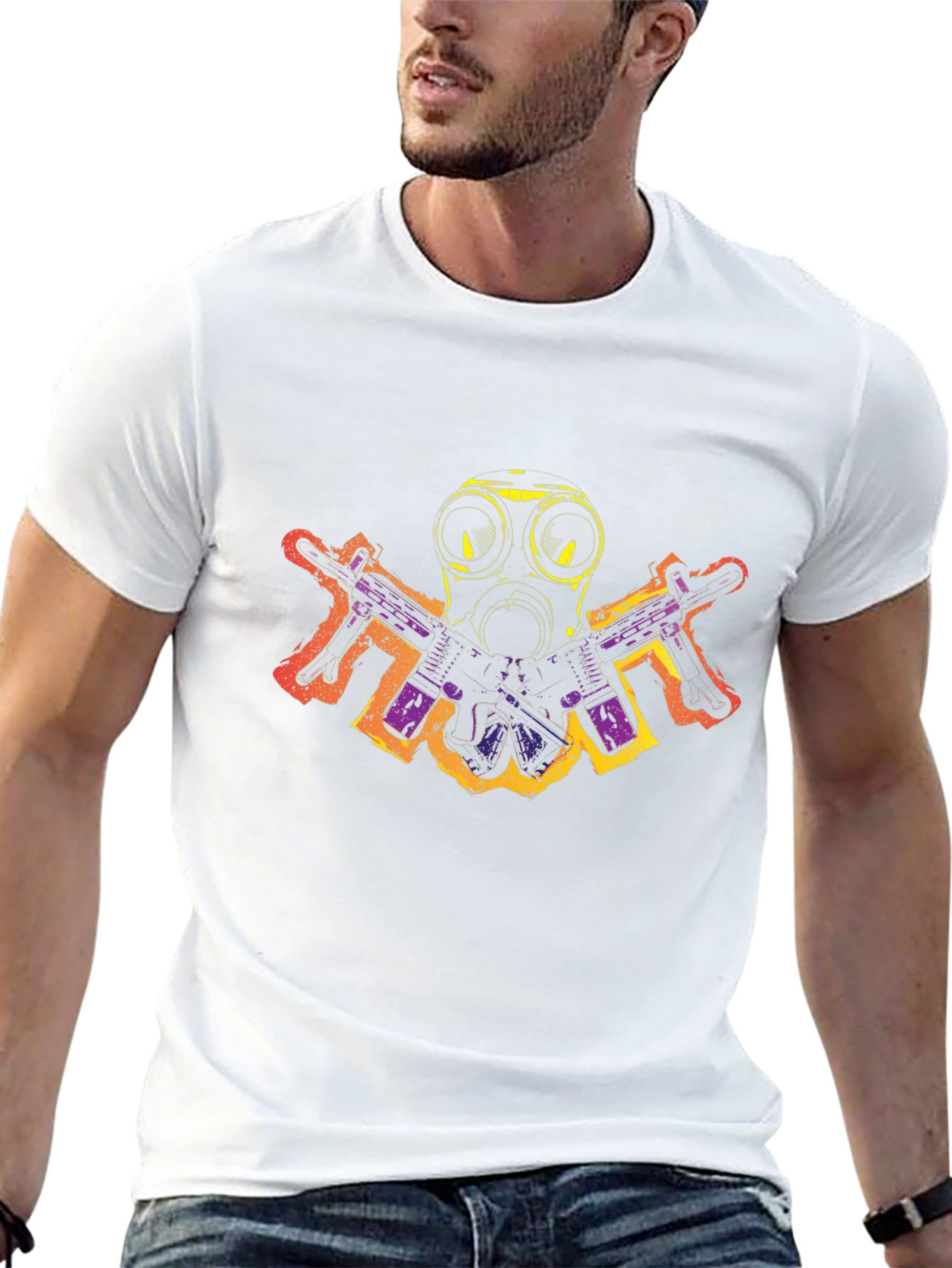 Gas Mask & Guns Graphic Black T-Shirt