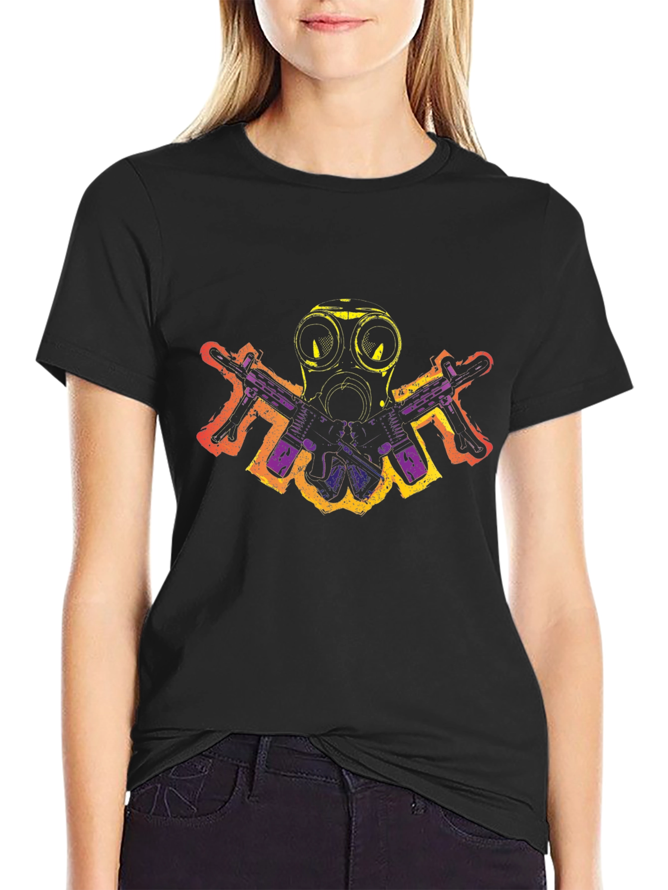 Gas Mask & Guns Graphic Black T-Shirt