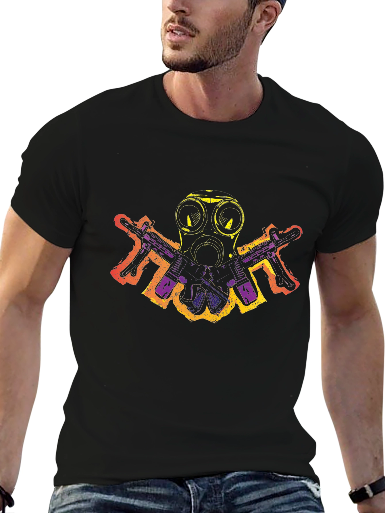 Gas Mask & Guns Graphic Black T-Shirt