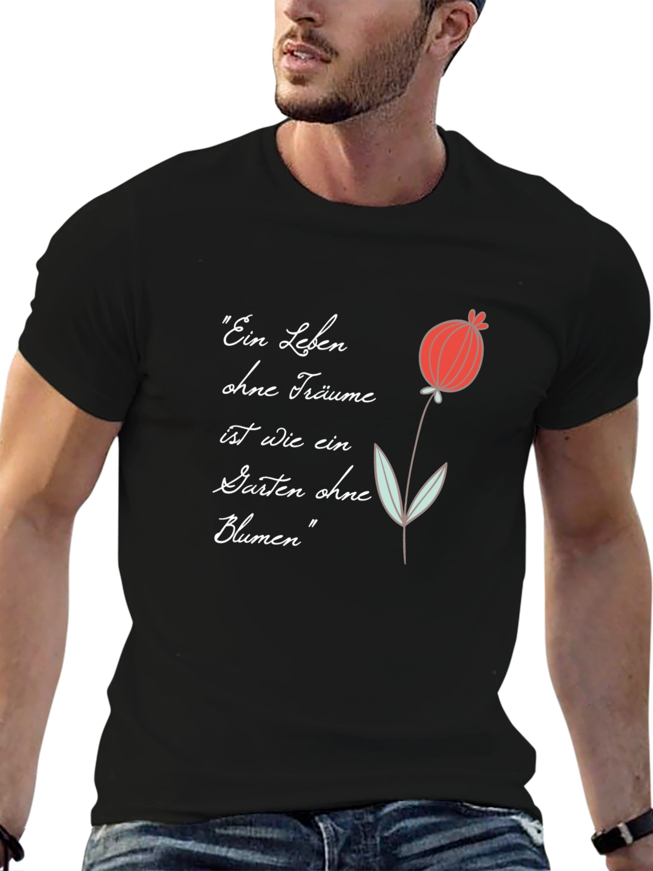Poppy Flower Graphic Black T-Shirt