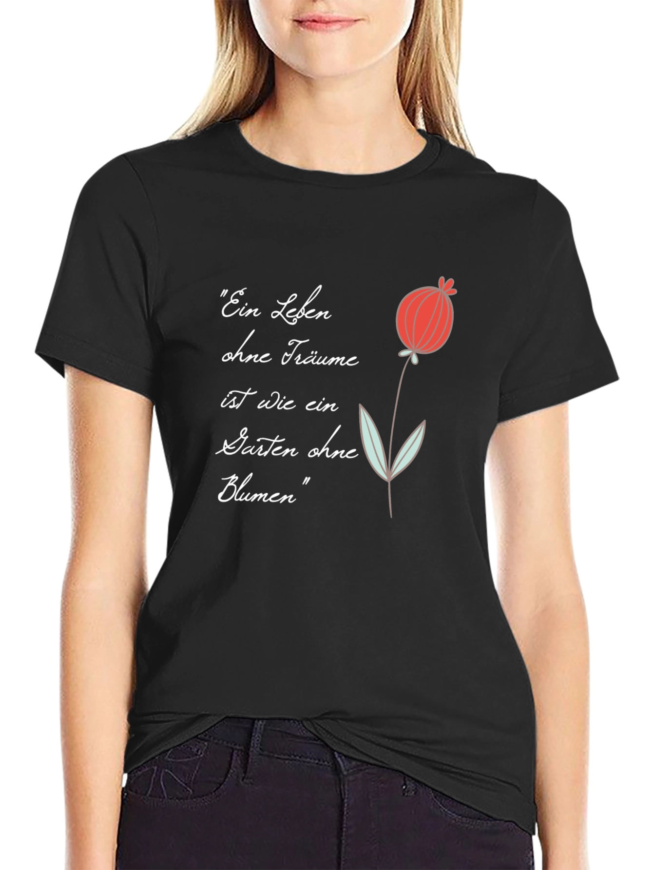 Poppy Flower Graphic Black T-Shirt