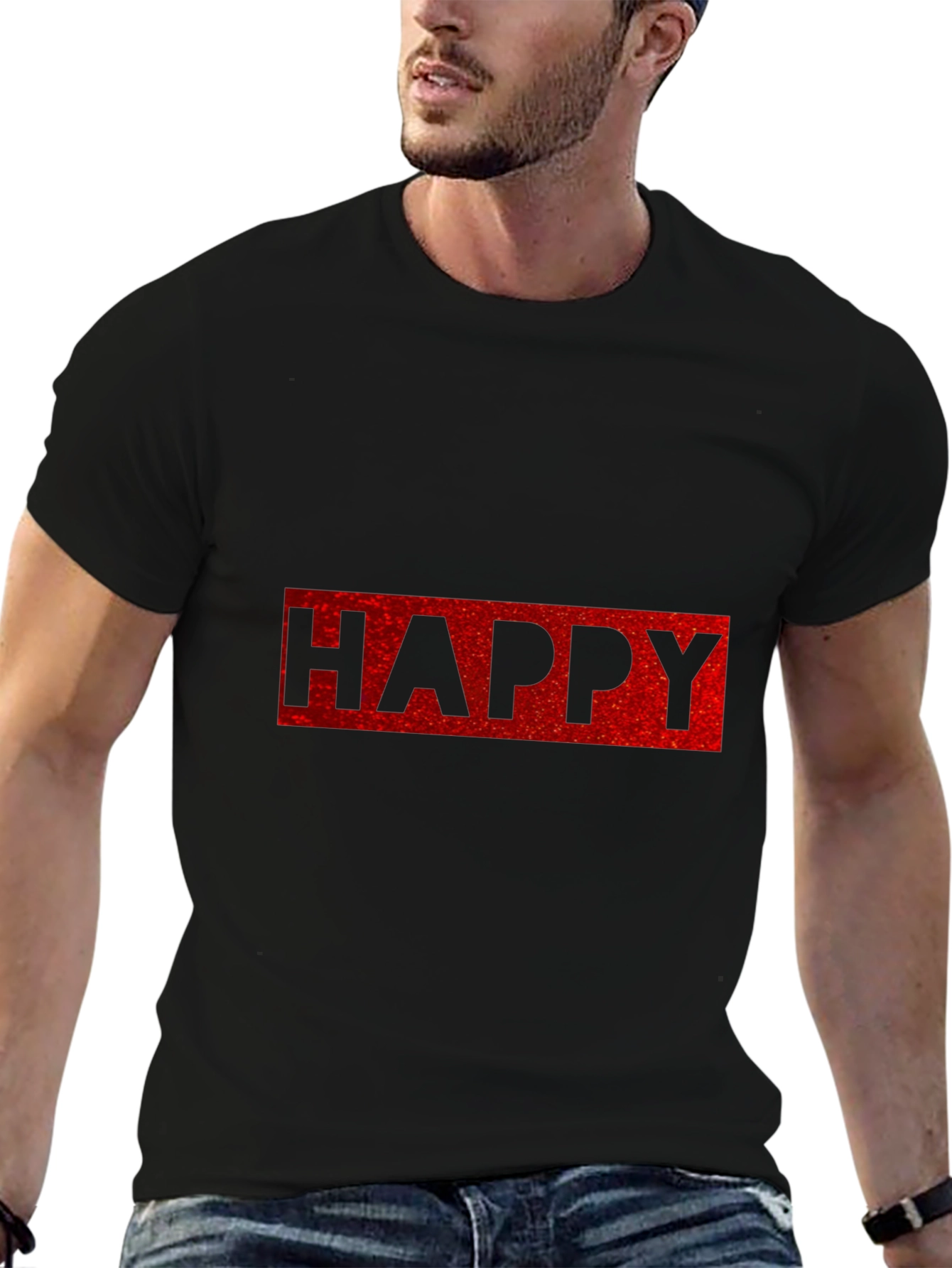 Happy Graphic Tee - Casual Cotton Blend T-Shirt