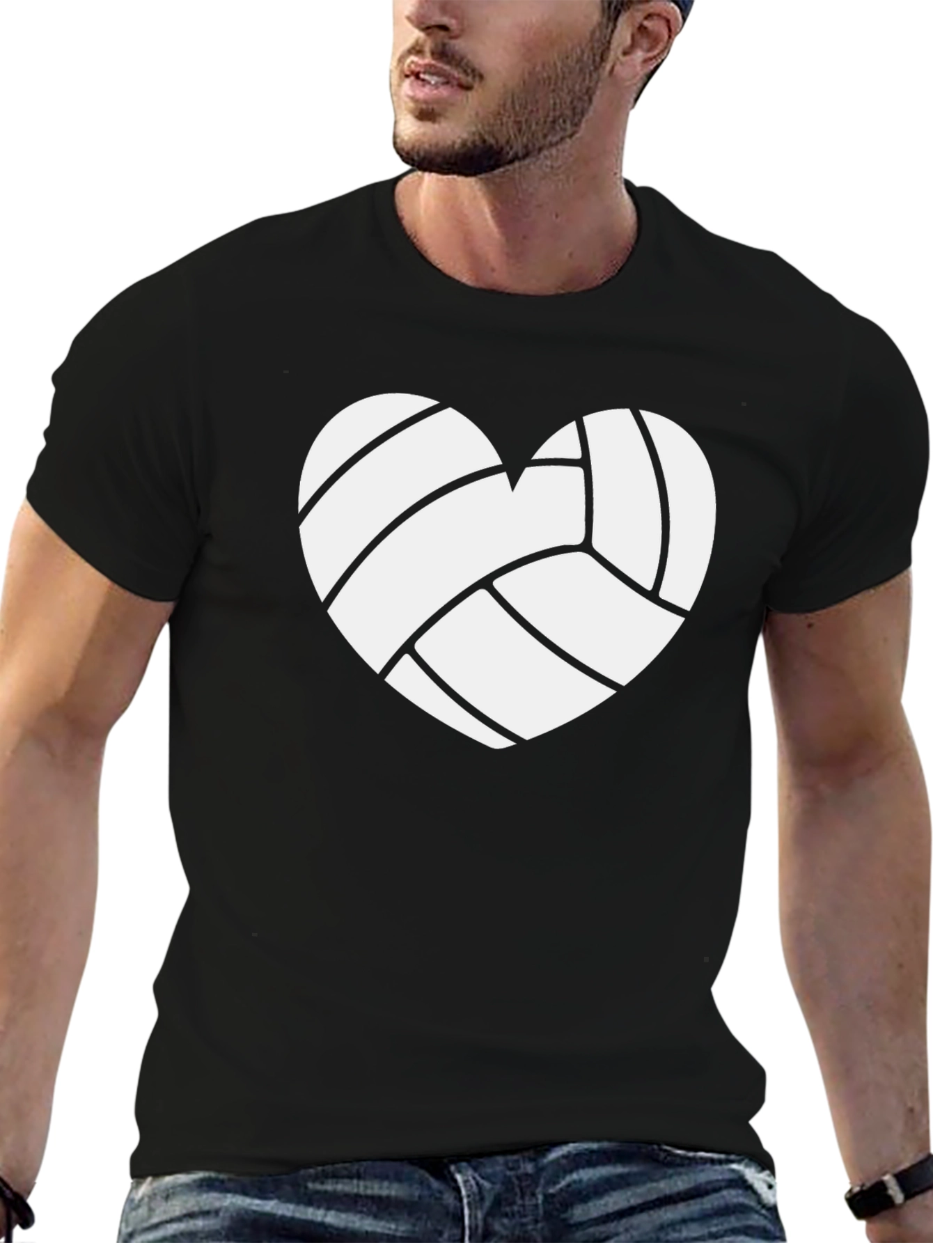 Volleyball Heart Graphic Tee - Black Cotton T-Shirt