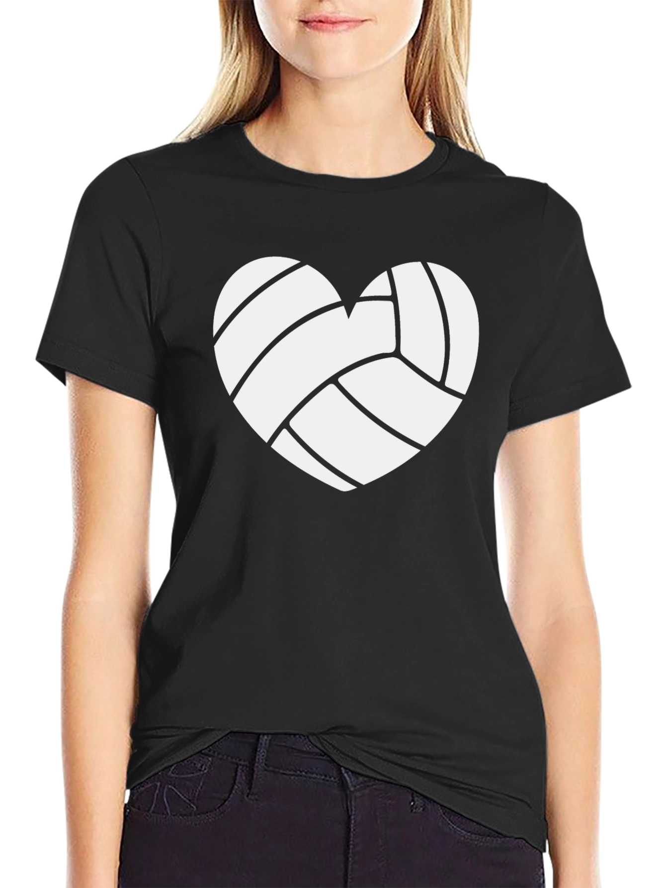 Volleyball Heart Graphic Tee - Black Cotton T-Shirt