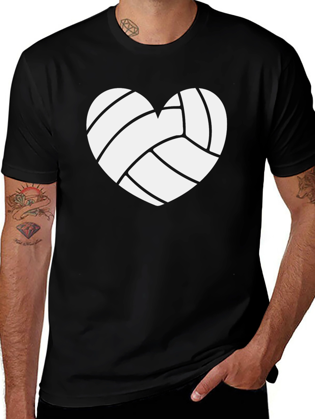 Volleyball Heart Graphic Tee - Black Cotton T-Shirt