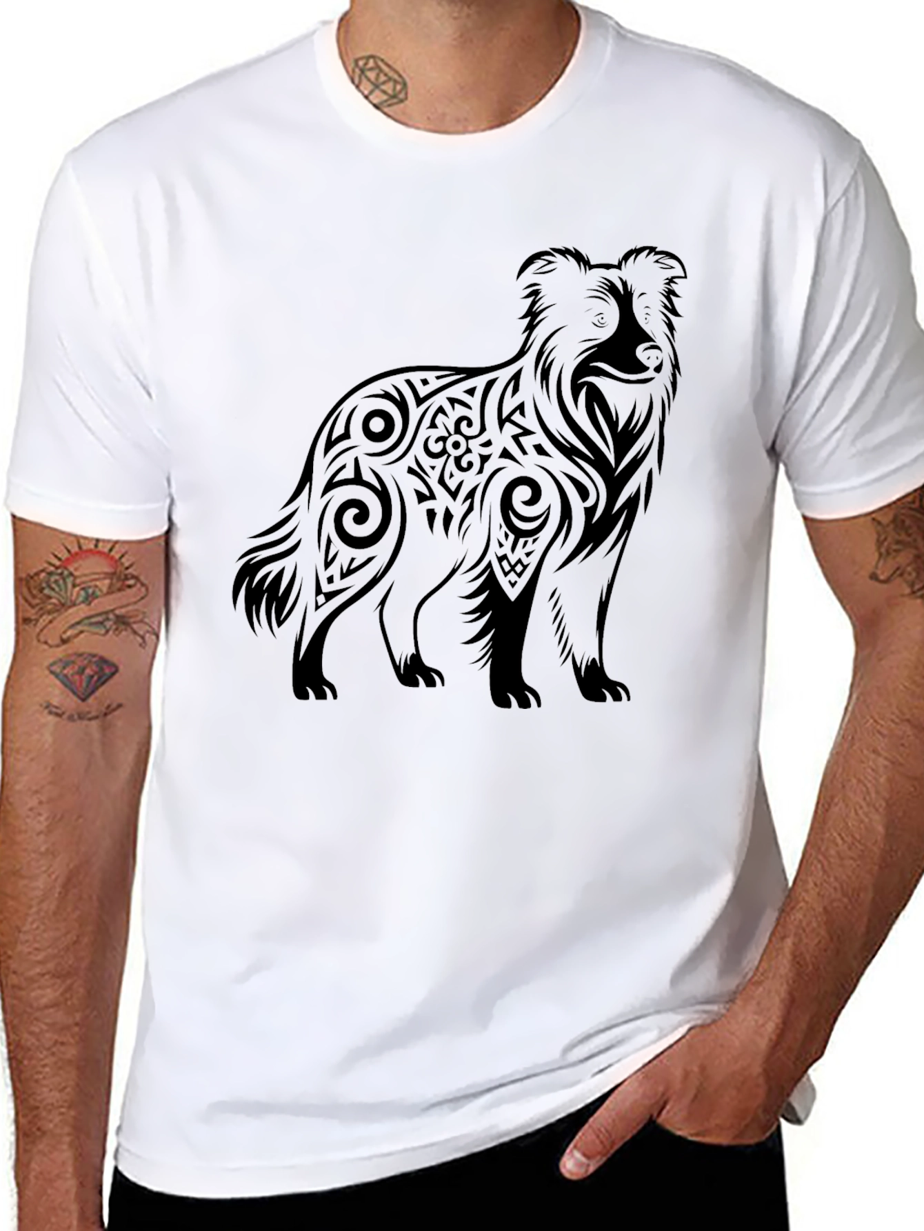 Tribal Dog Graphic Tee - Mens Black T-Shirt