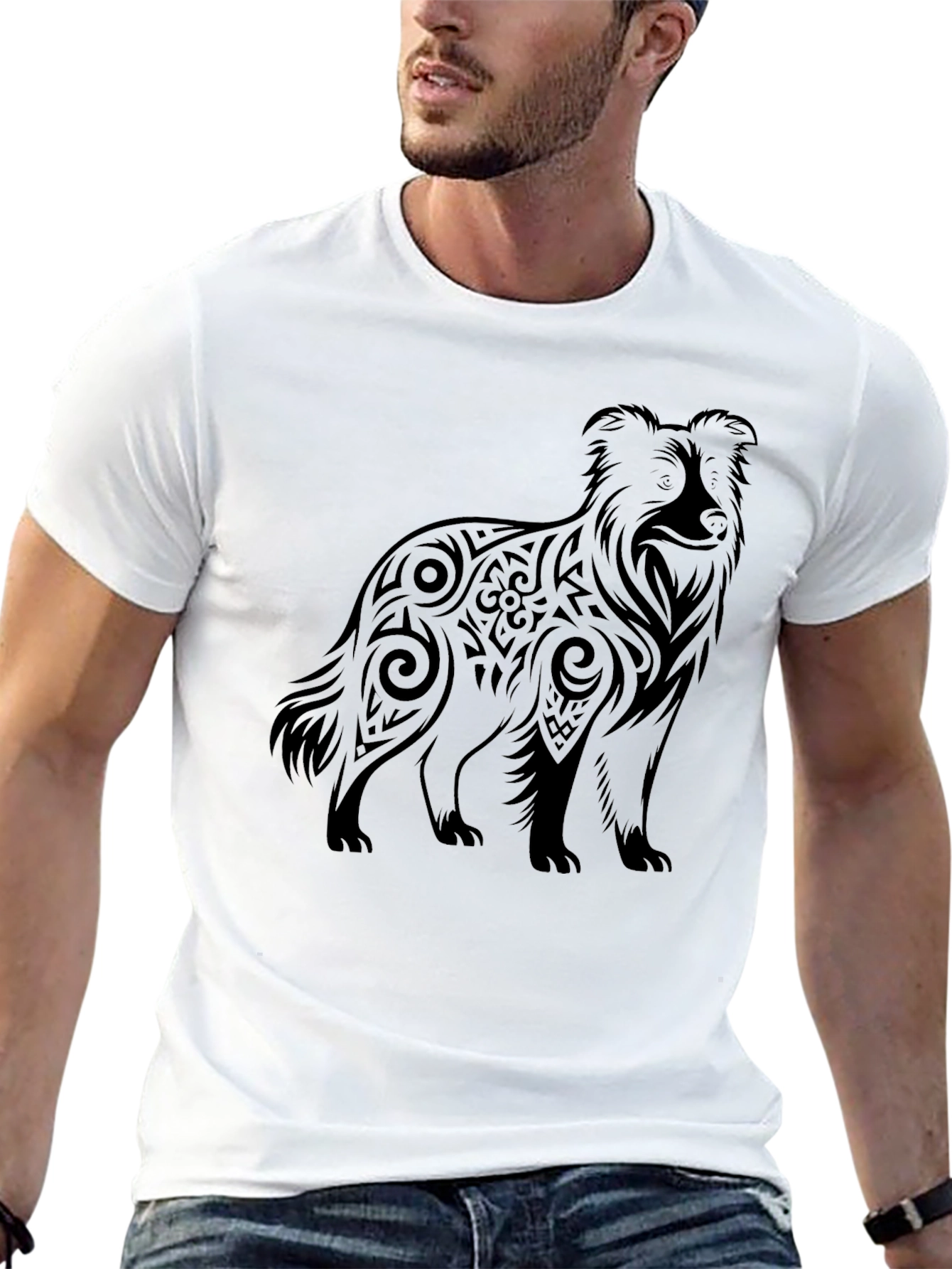 Tribal Dog Graphic Tee - Mens Black T-Shirt