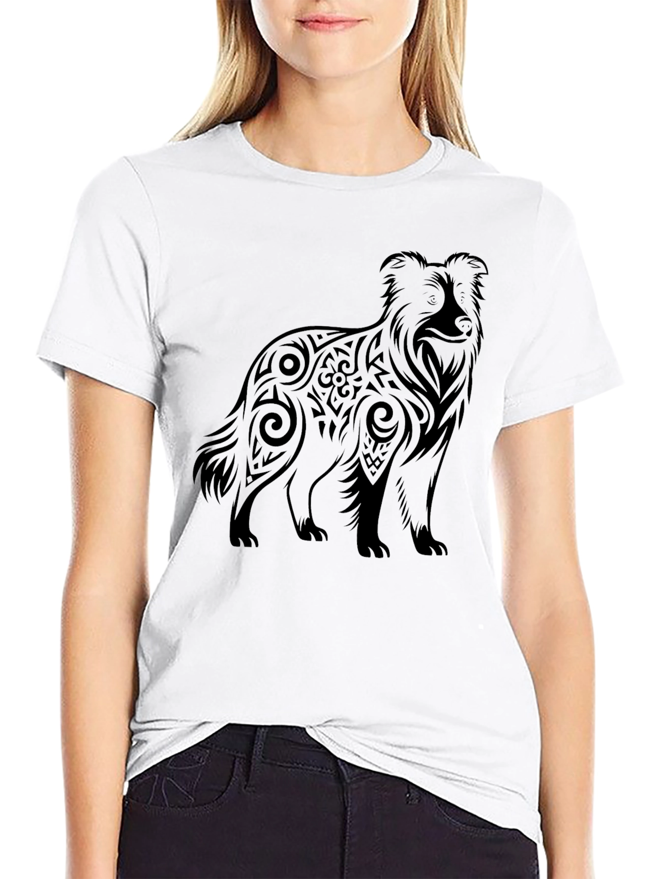Tribal Dog Graphic Tee - Mens Black T-Shirt