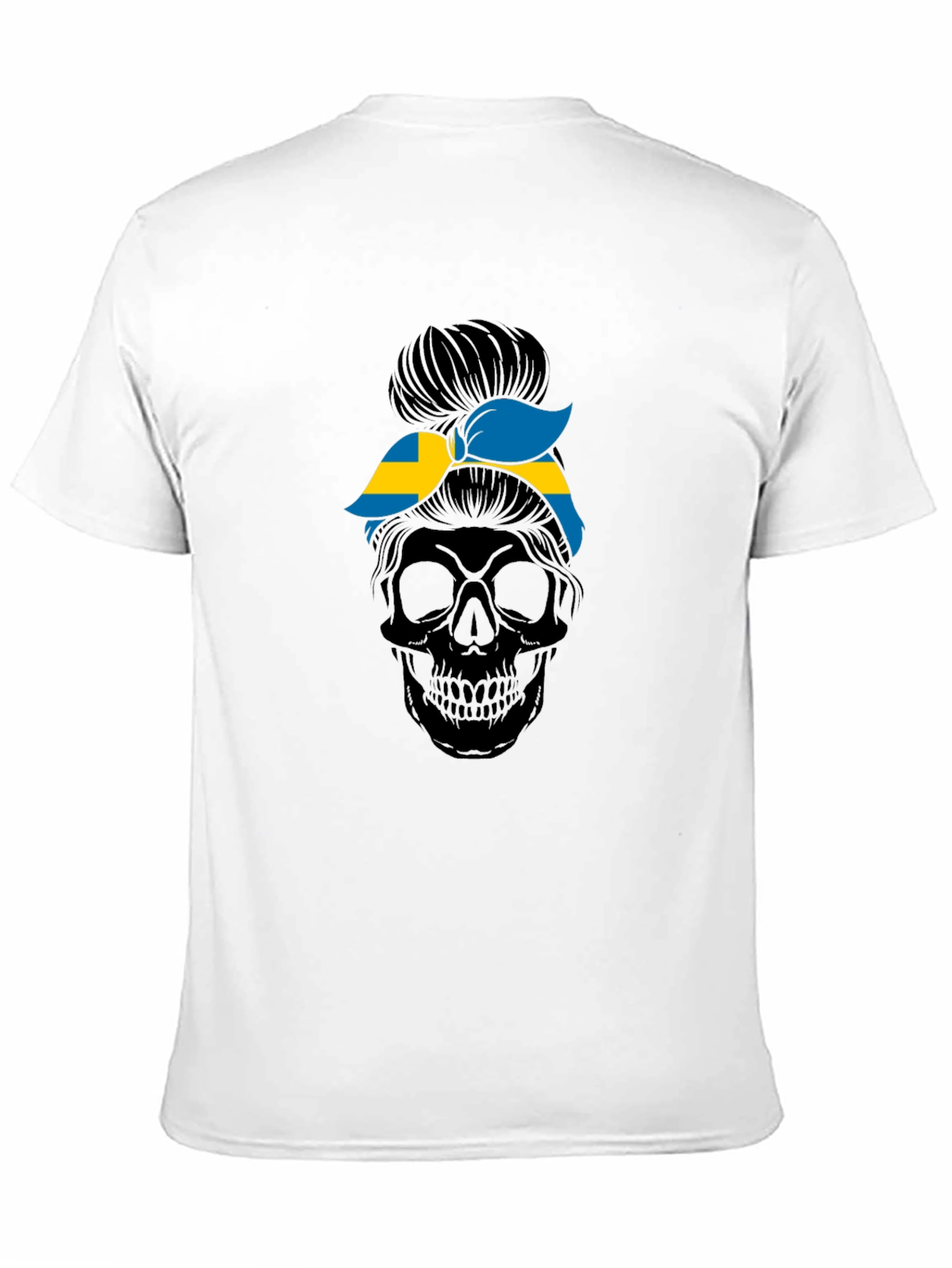 Sweden Flag Skull Messy Bun T-Shirt