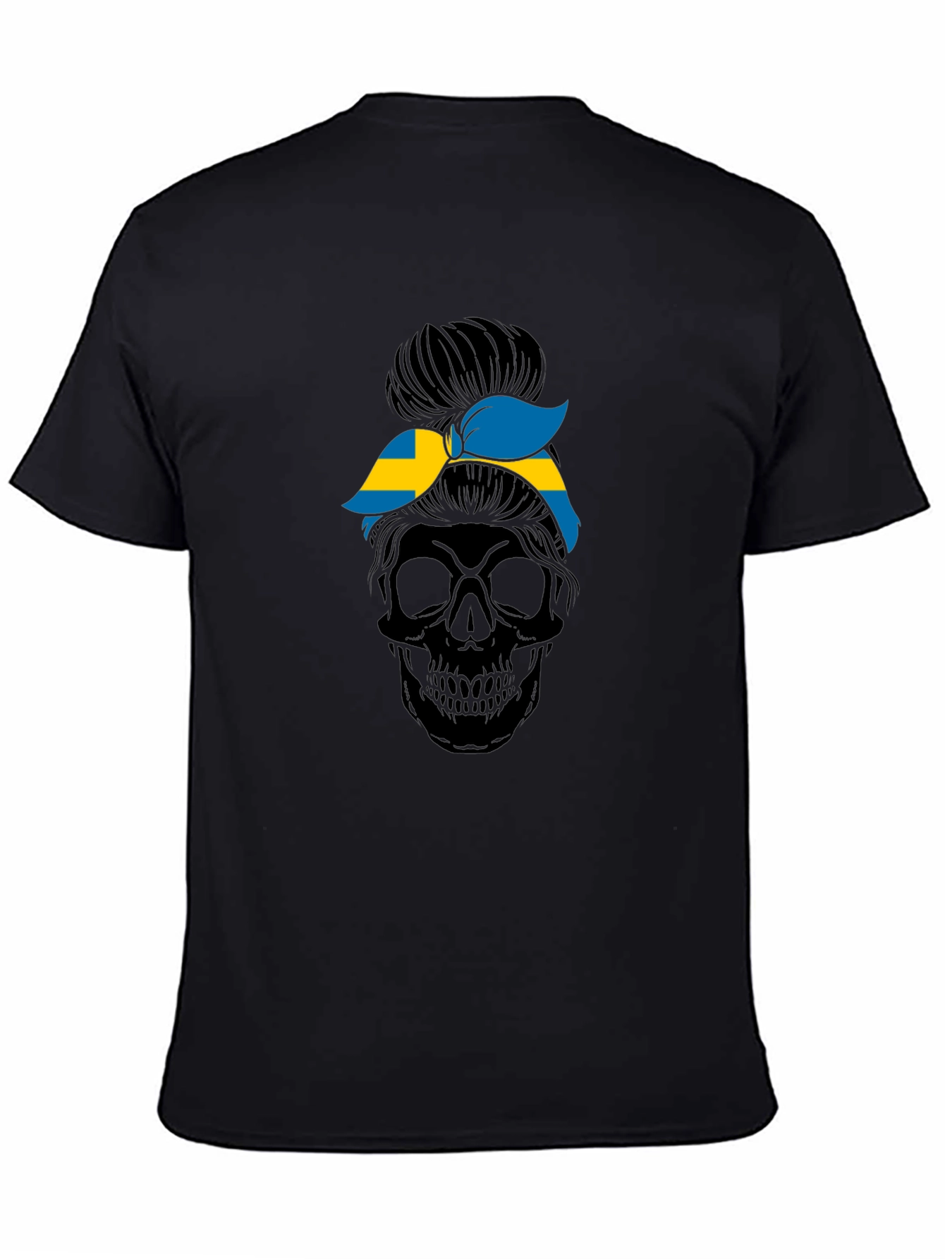 Sweden Flag Skull Messy Bun T-Shirt