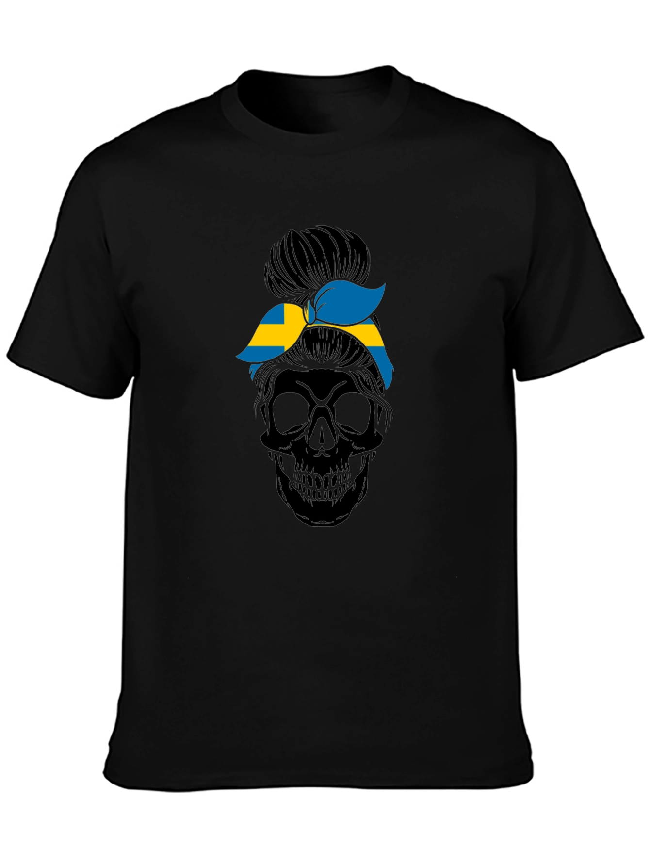 Sweden Flag Skull Messy Bun T-Shirt