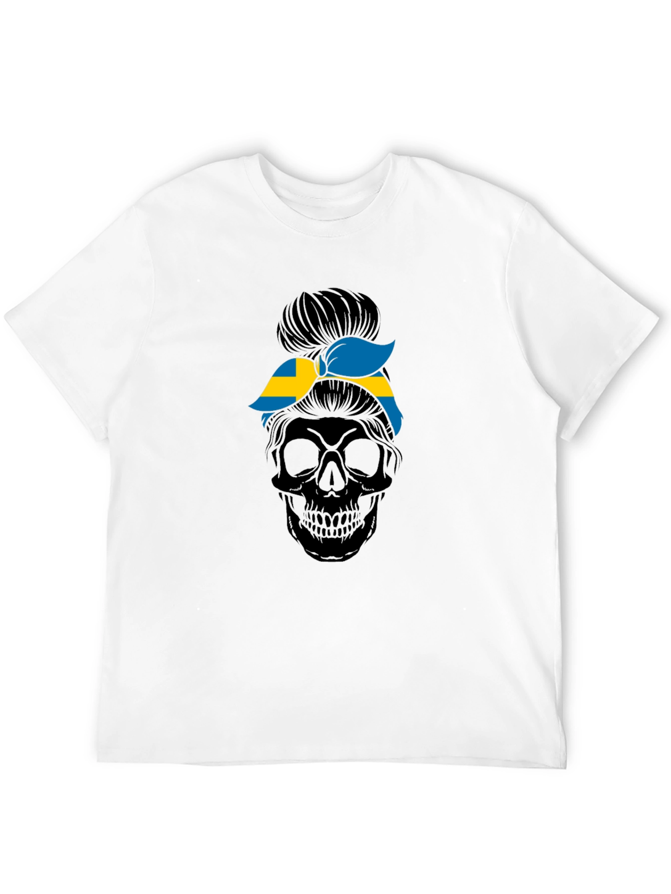 Sweden Flag Skull Messy Bun T-Shirt