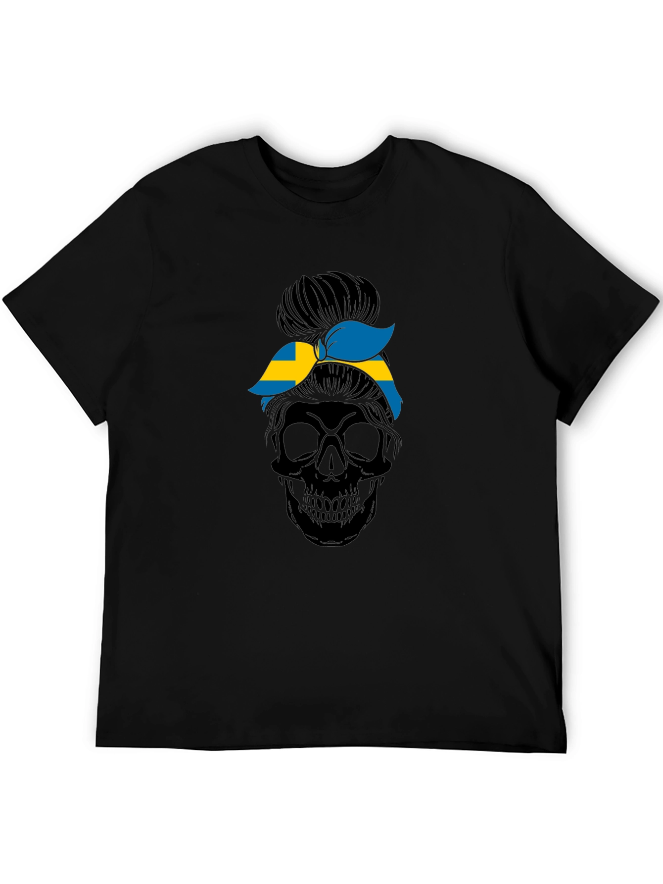 Sweden Flag Skull Messy Bun T-Shirt