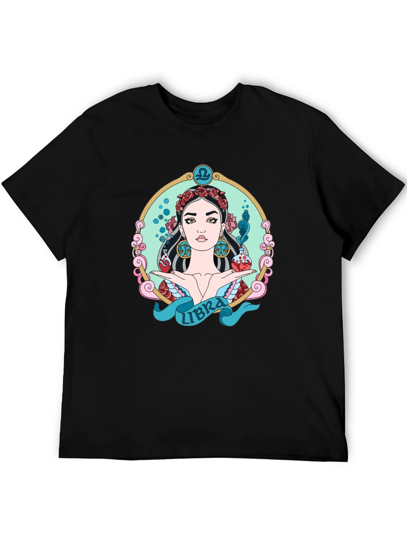 Libra Zodiac Graphic T-Shirt - Black Cotton Tee