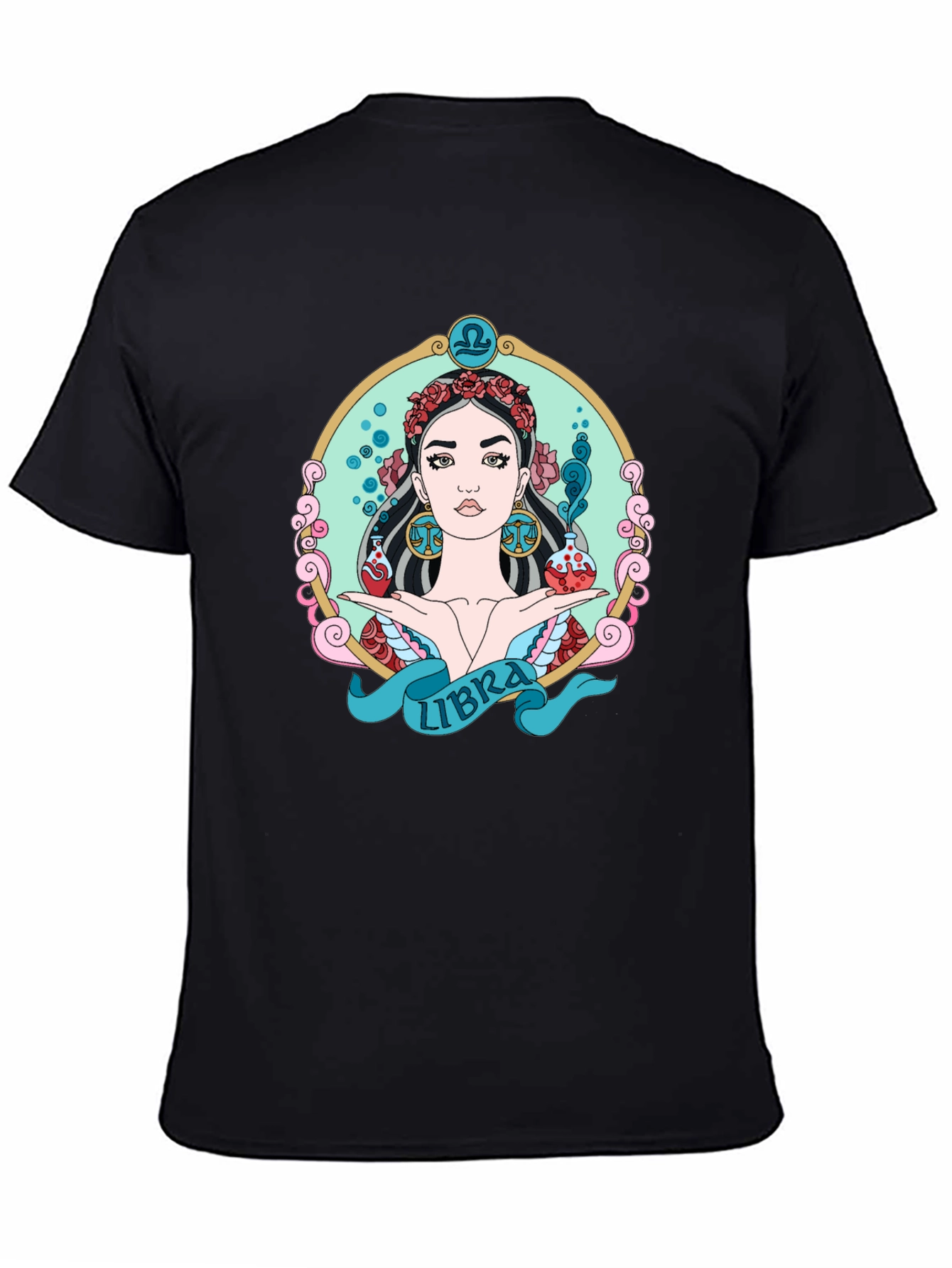 Libra Zodiac Graphic T-Shirt - Black Cotton Tee