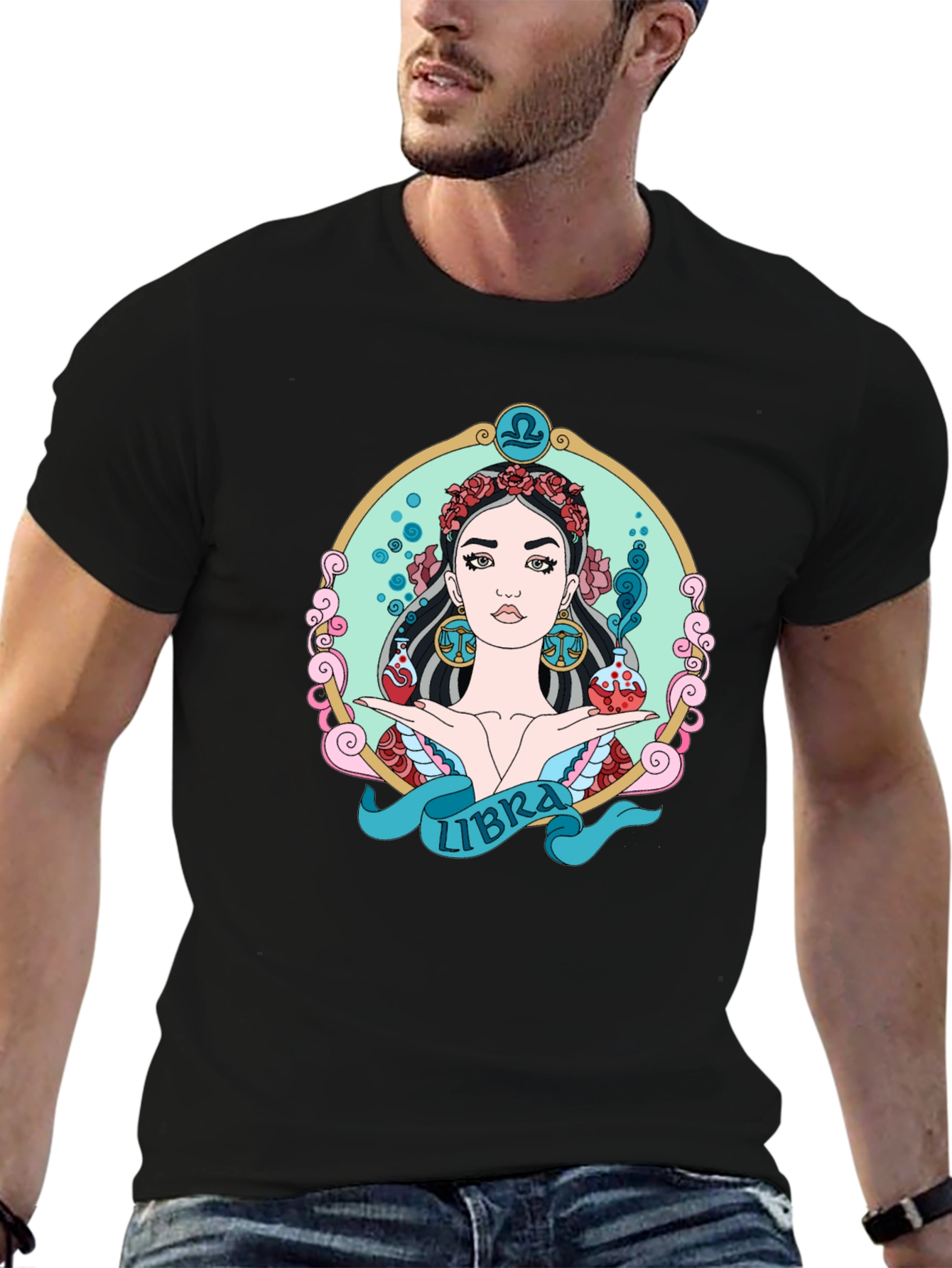 Libra Zodiac Graphic T-Shirt - Black Cotton Tee