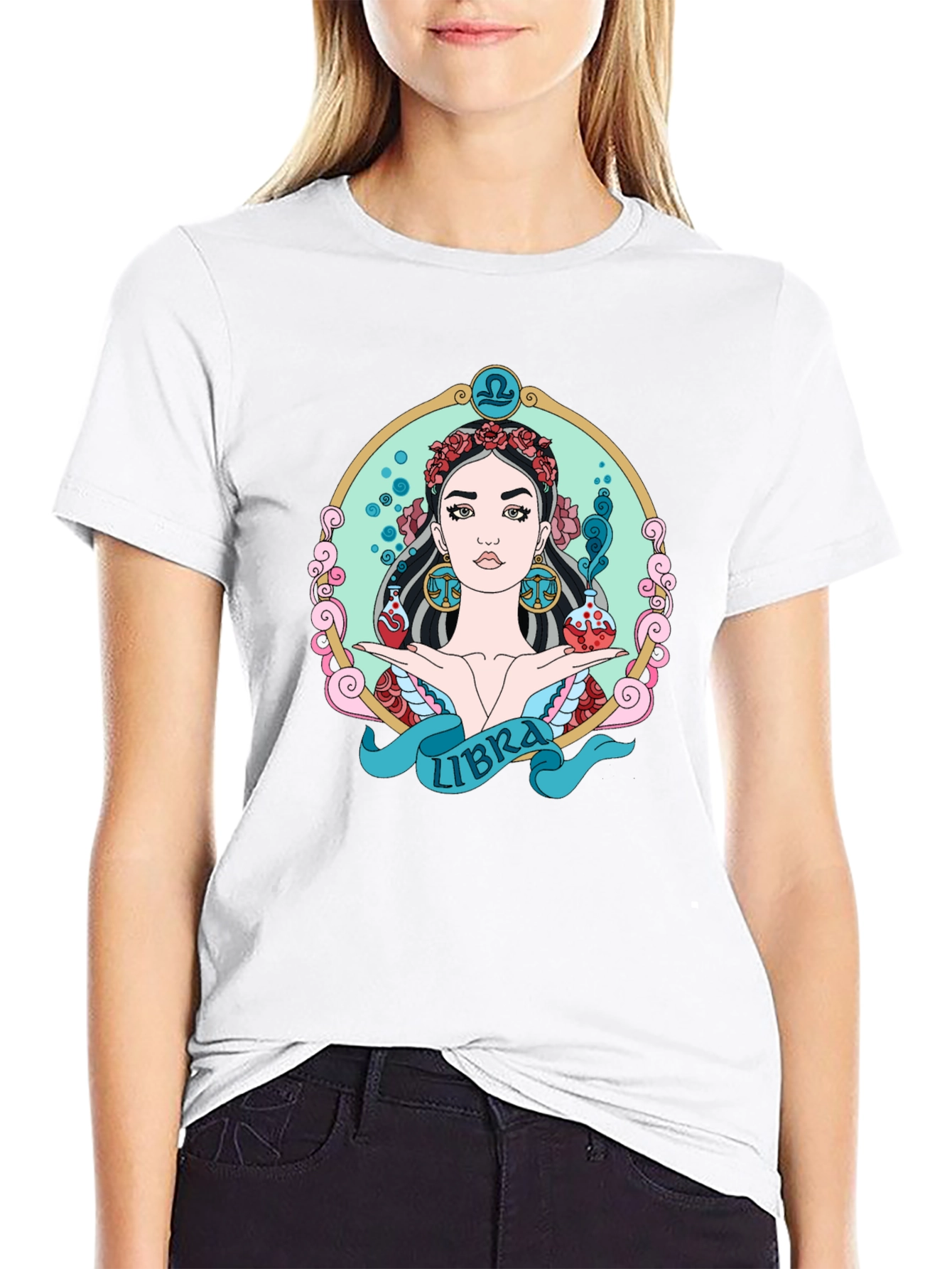 Libra Zodiac Graphic T-Shirt - Black Cotton Tee