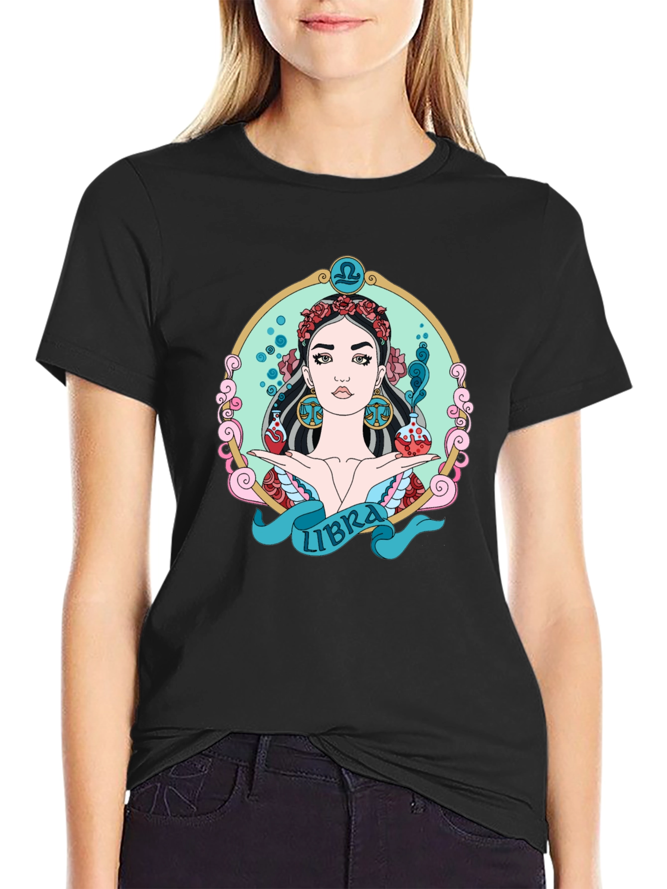 Libra Zodiac Graphic T-Shirt - Black Cotton Tee