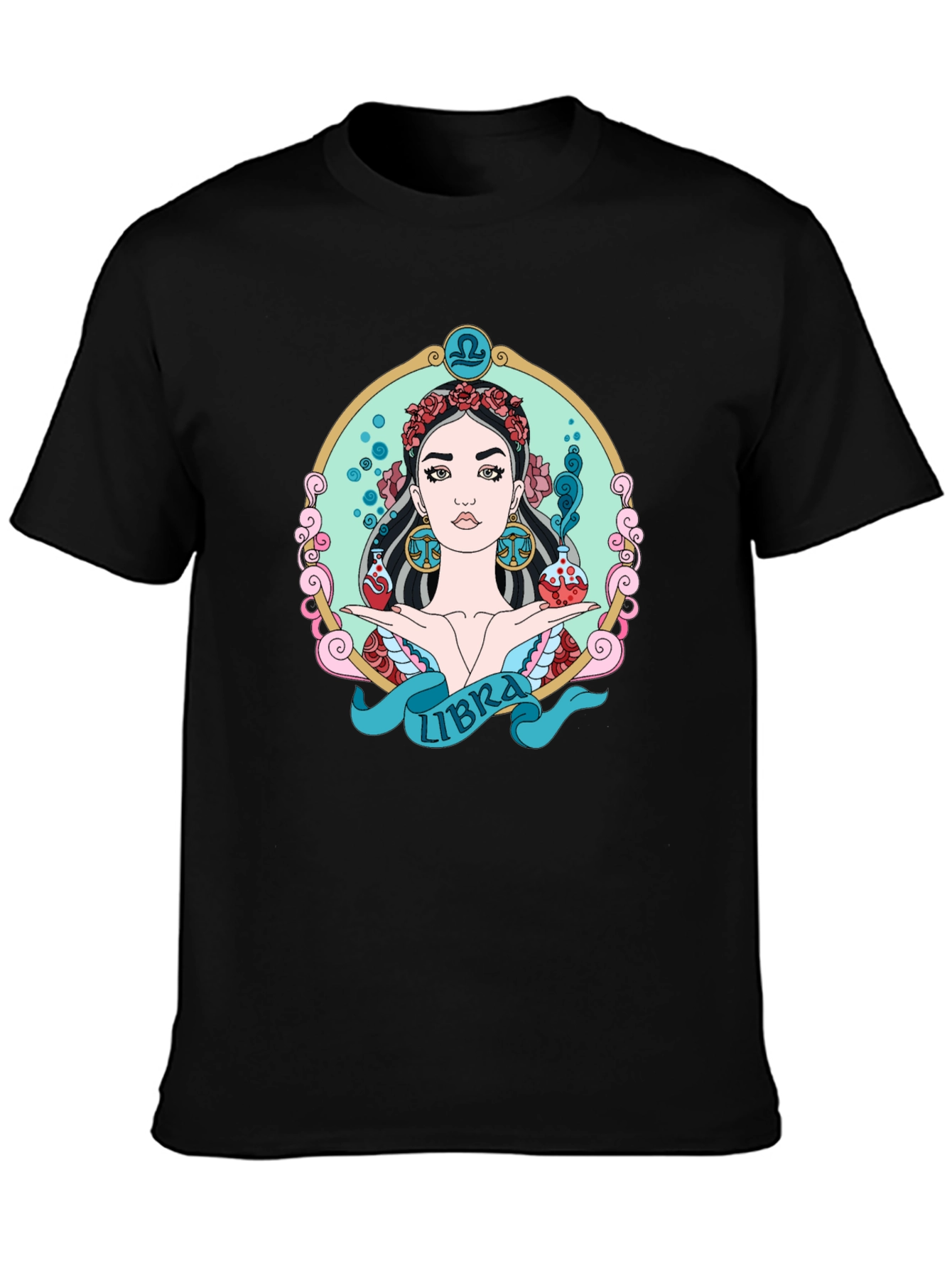 Libra Zodiac Graphic T-Shirt - Black Cotton Tee