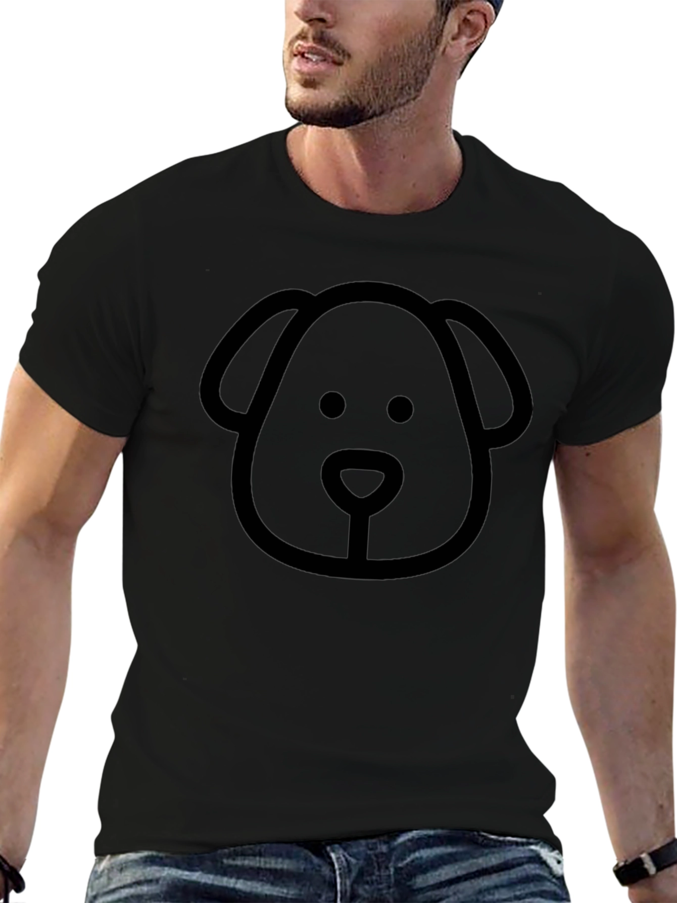 Dog Outline Graphic Tee - Casual Black T-Shirt