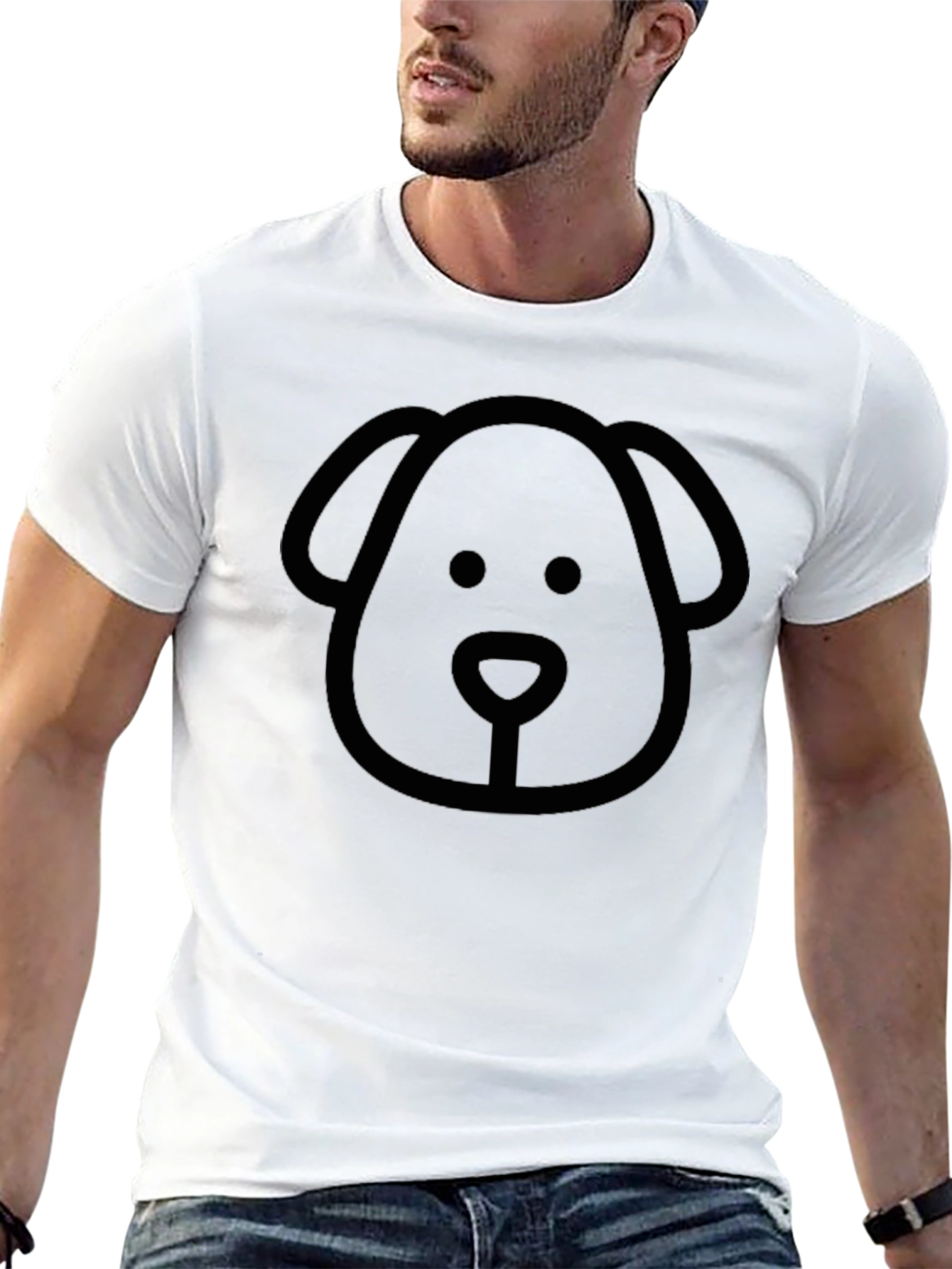 Dog Outline Graphic Tee - Casual Black T-Shirt