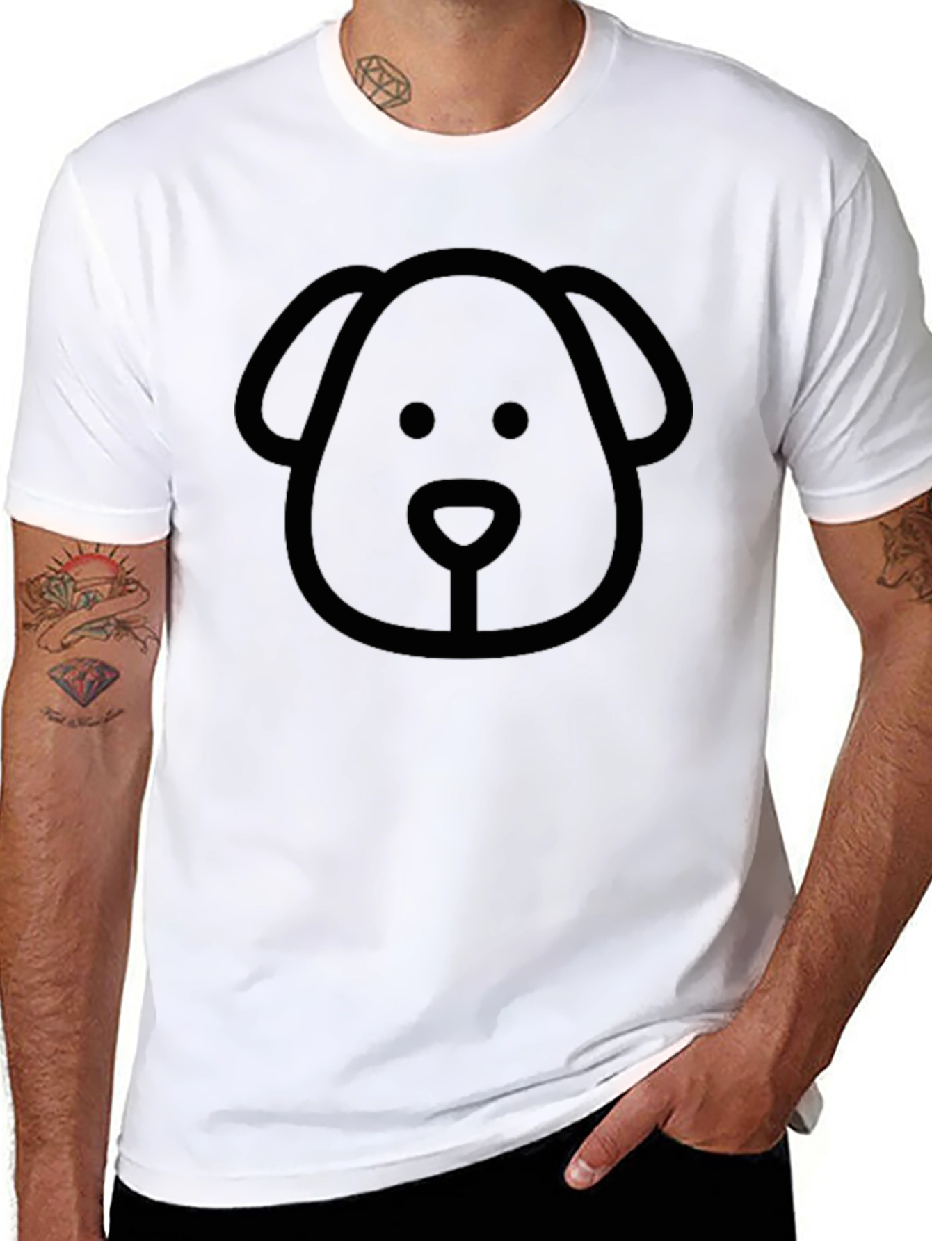 Dog Outline Graphic Tee - Casual Black T-Shirt