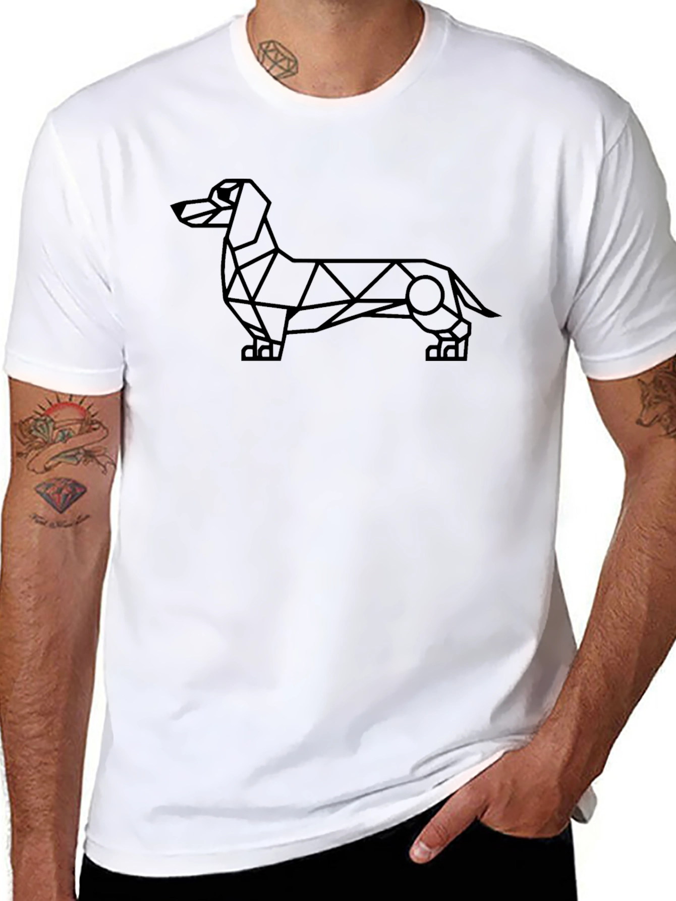 Geometric Dachshund Graphic T-Shirt - Modern Wiener Dog Tee