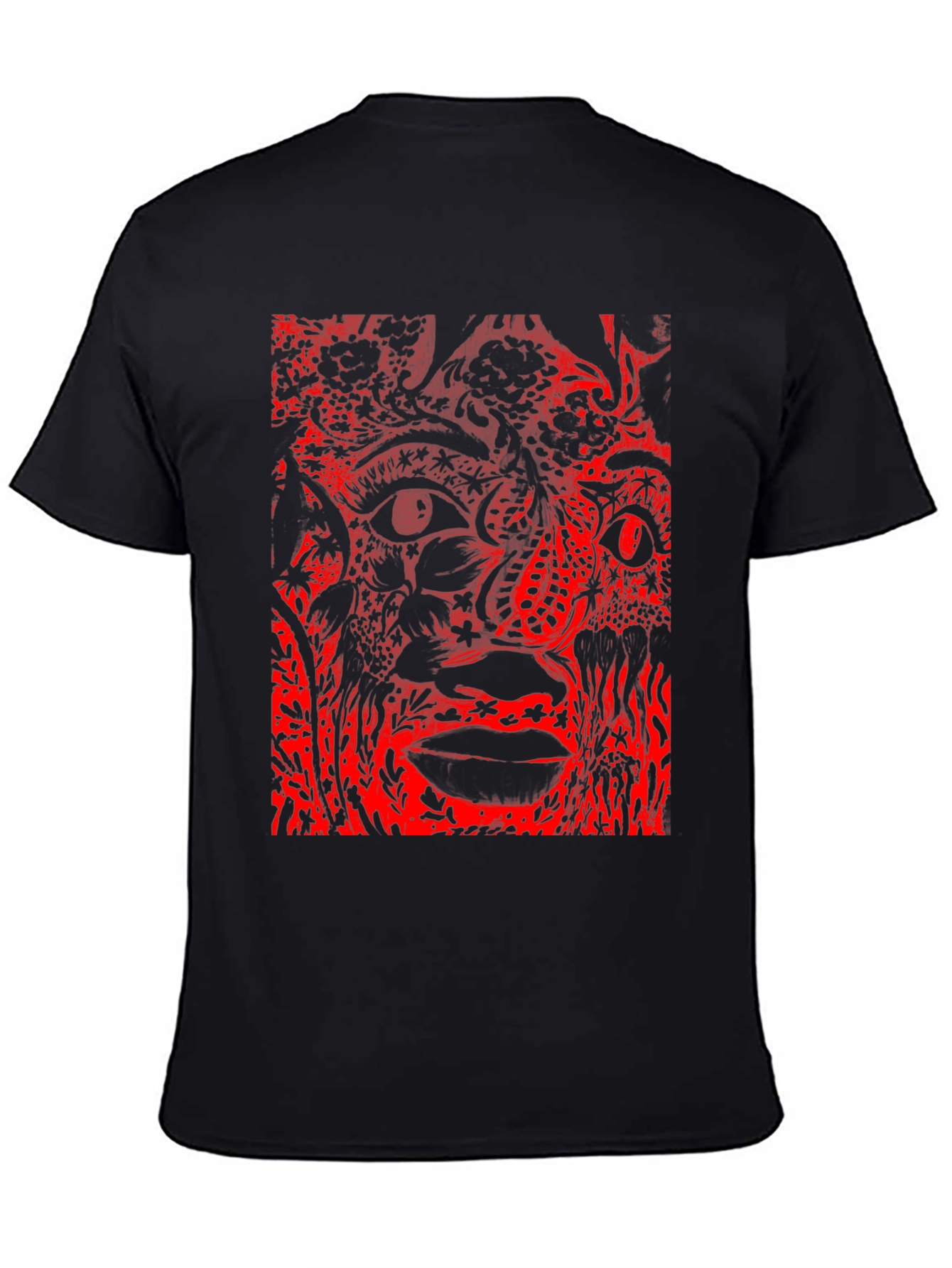 Abstract Red Print Black T-Shirt