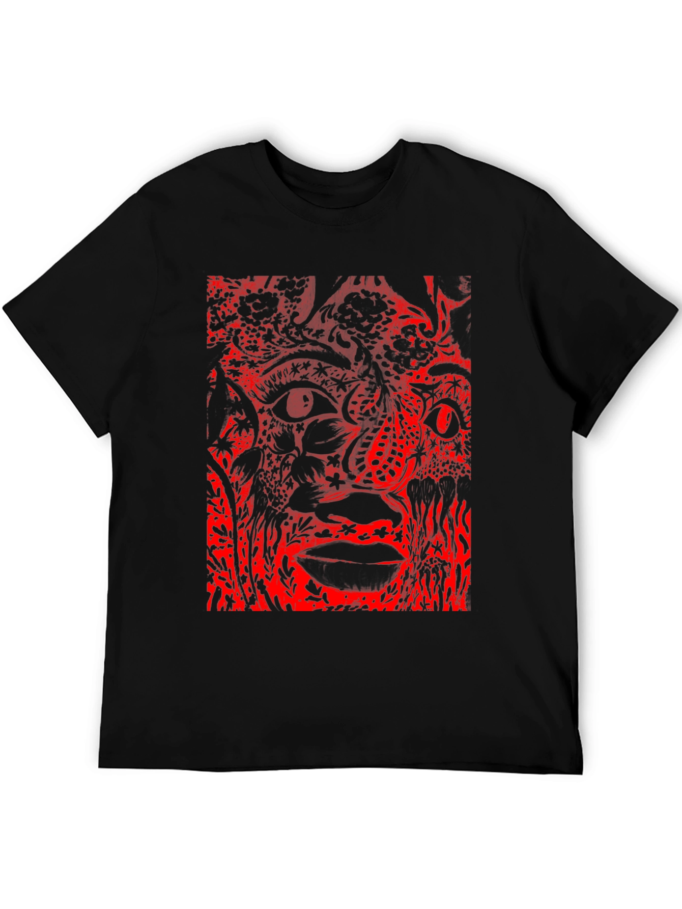 Abstract Red Print Black T-Shirt