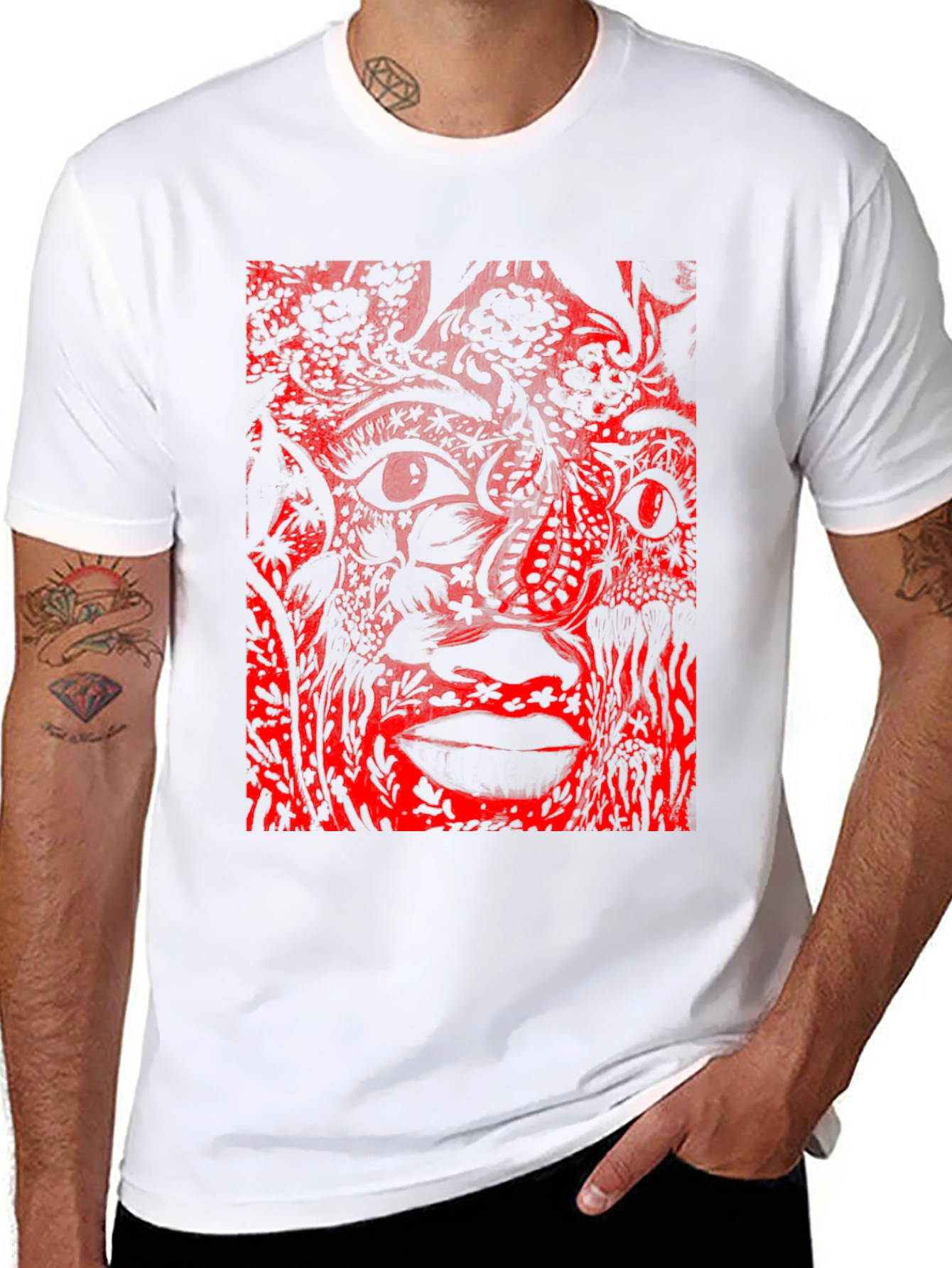 Abstract Red Print Black T-Shirt