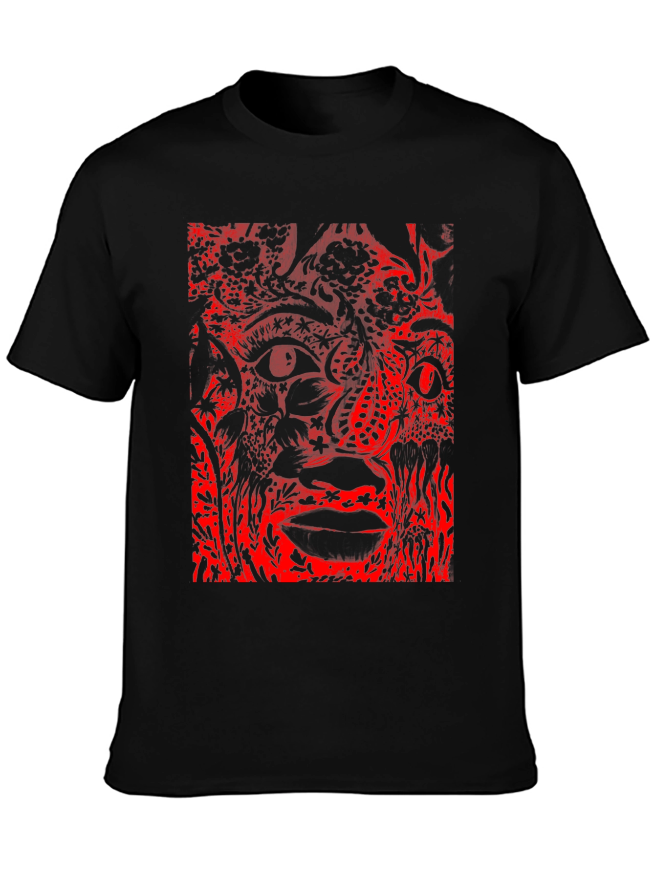 Abstract Red Print Black T-Shirt