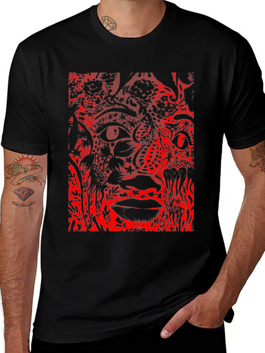 Abstract Red Print Black T-Shirt
