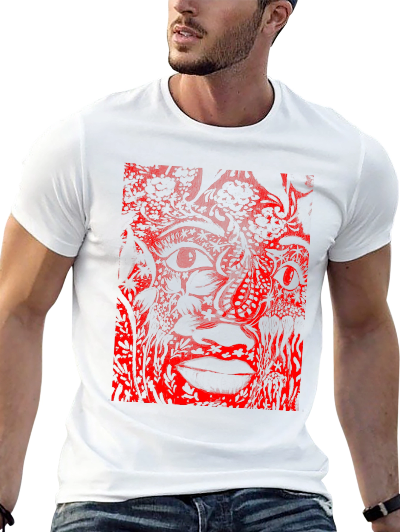 Abstract Red Print Black T-Shirt
