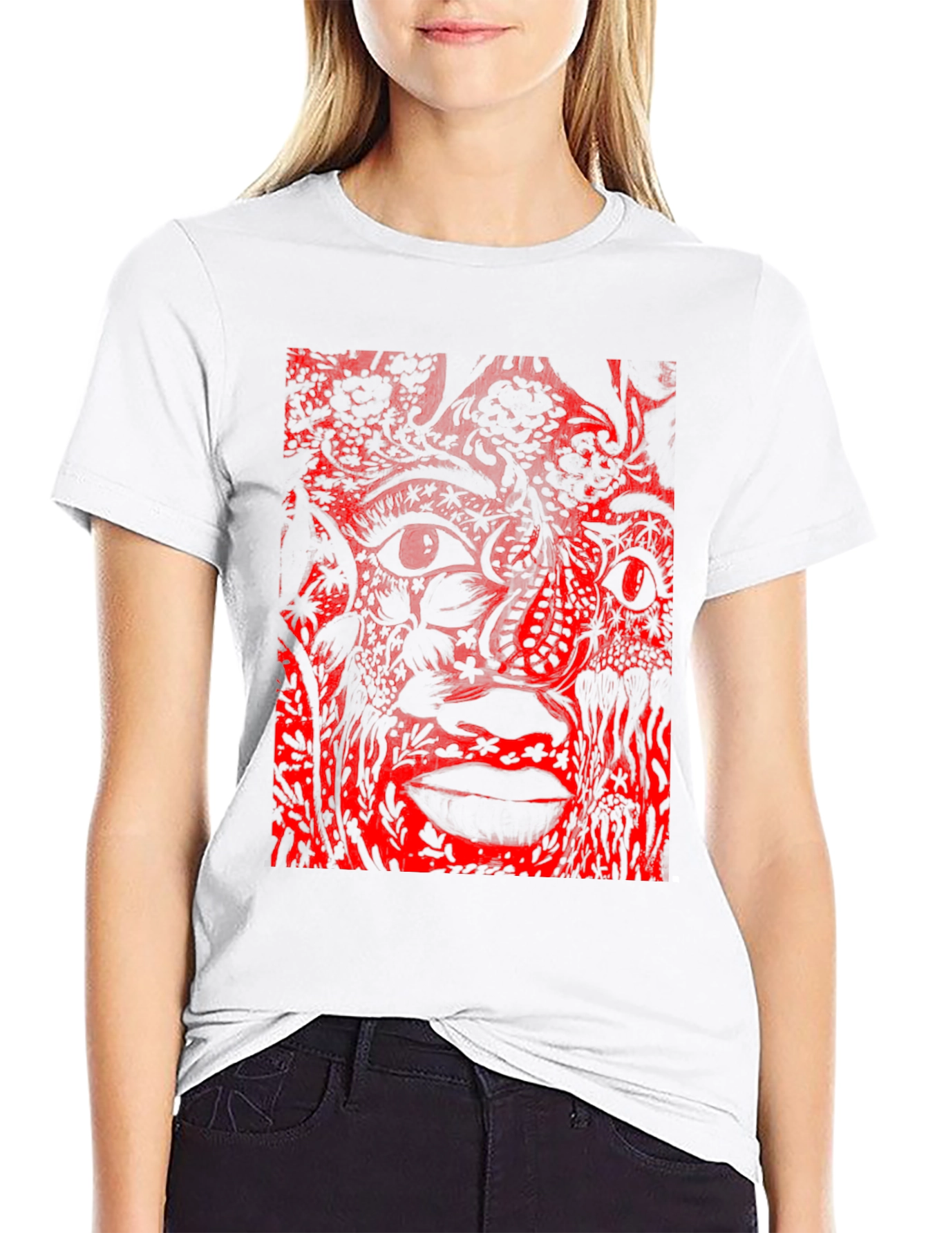 Abstract Red Print Black T-Shirt