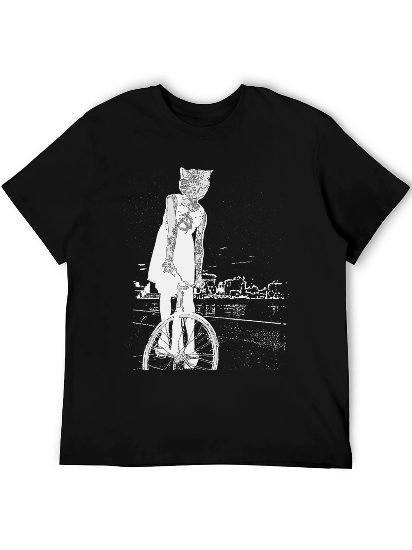 Cat Girl Bicycle Graphic T-Shirt