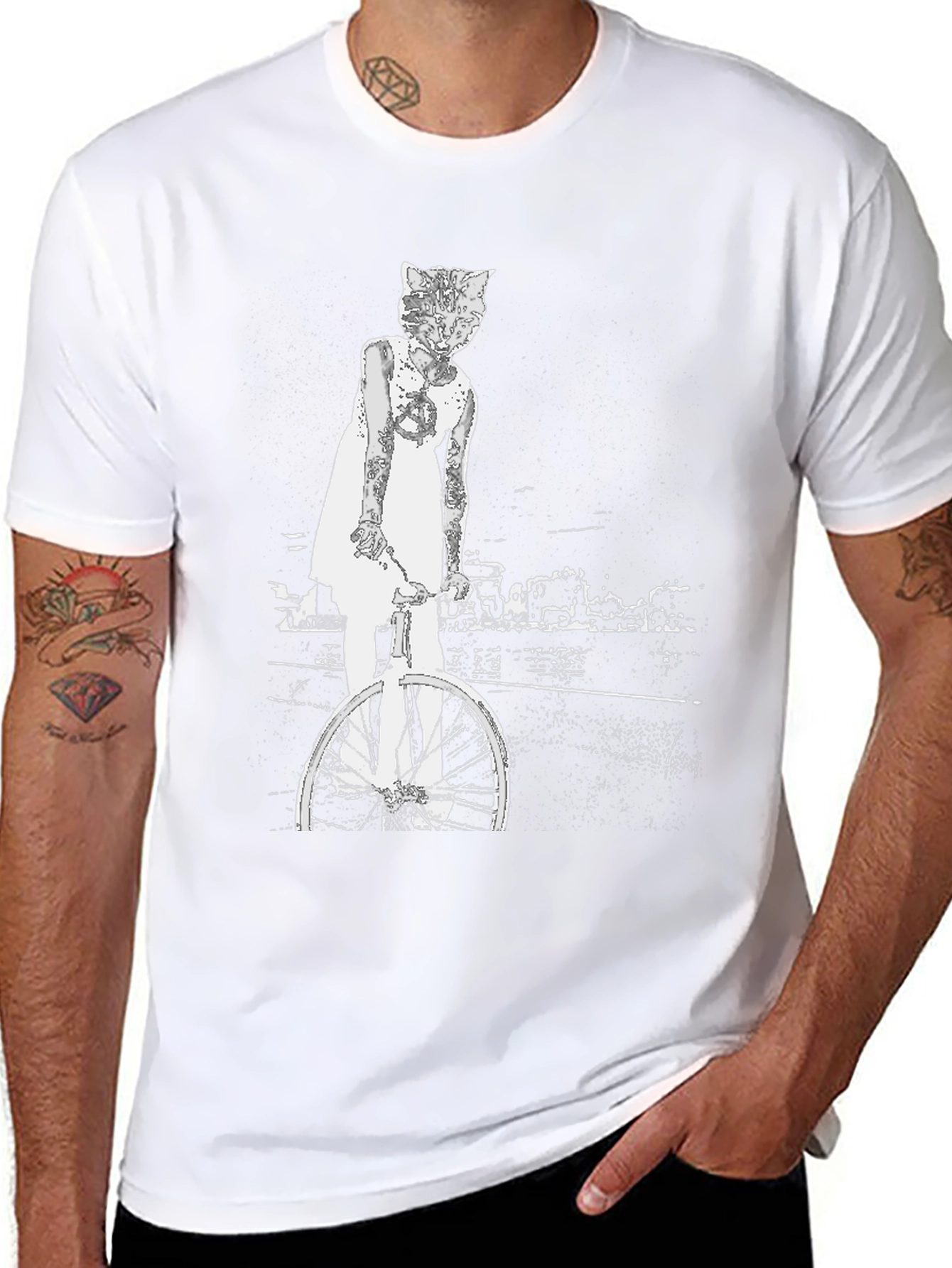 Cat Girl Bicycle Graphic T-Shirt