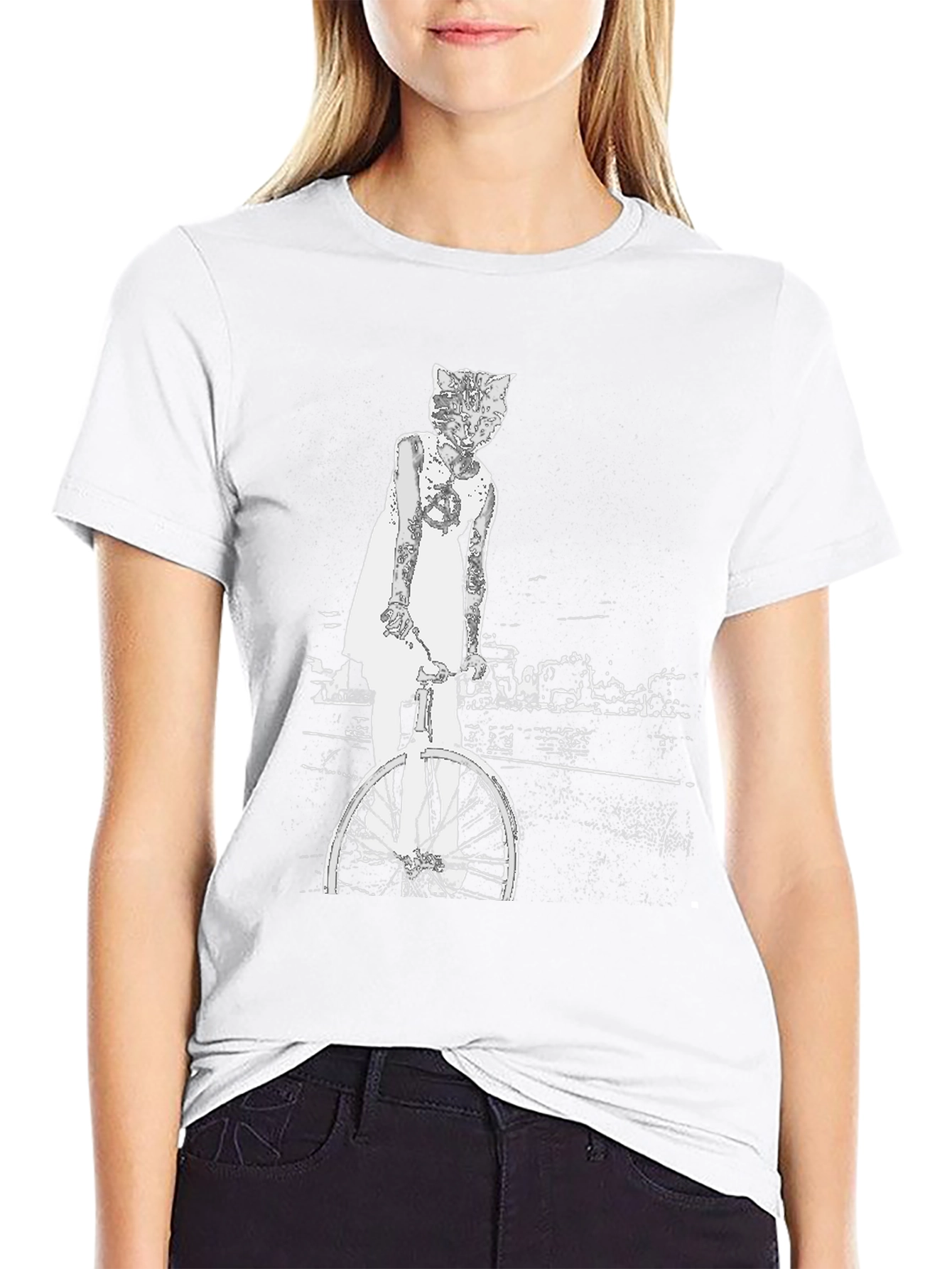 Cat Girl Bicycle Graphic T-Shirt