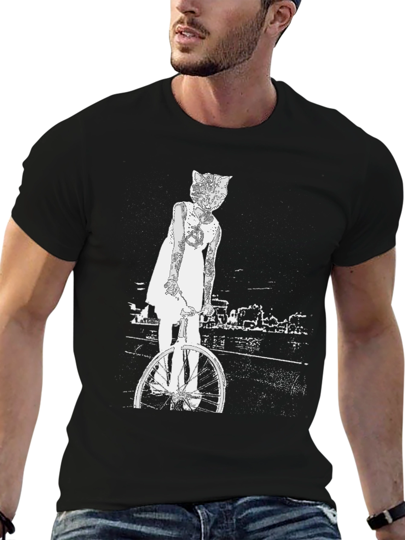 Cat Girl Bicycle Graphic T-Shirt
