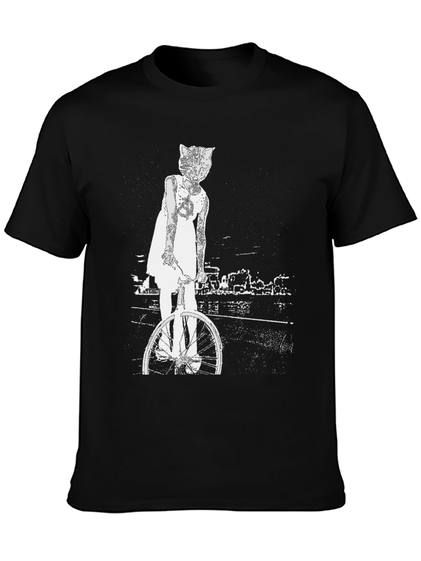 Cat Girl Bicycle Graphic T-Shirt