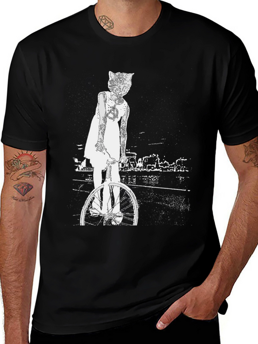 Cat Girl Bicycle Graphic T-Shirt
