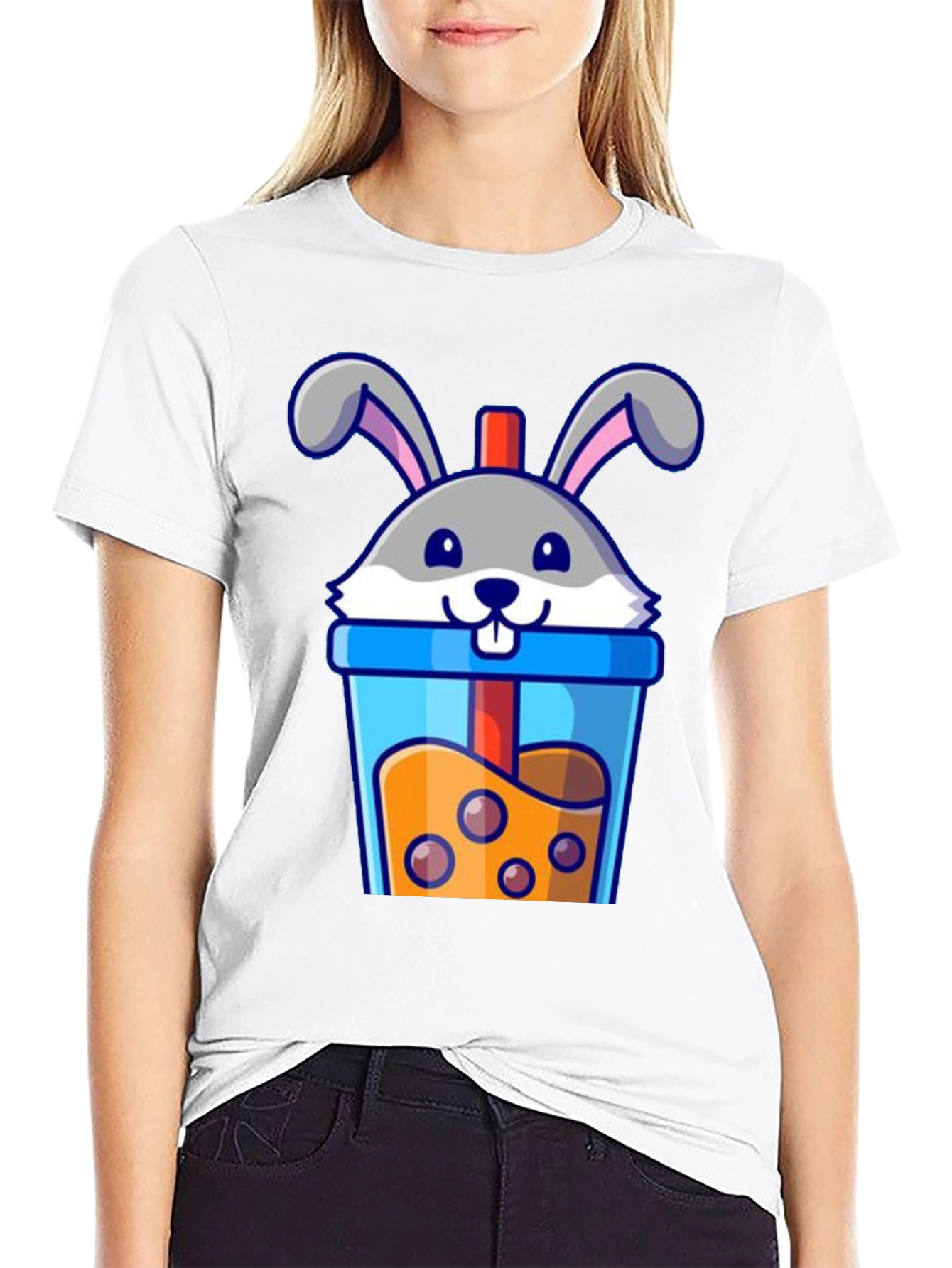 Cute Bunny Boba Tea Graphic T-Shirt