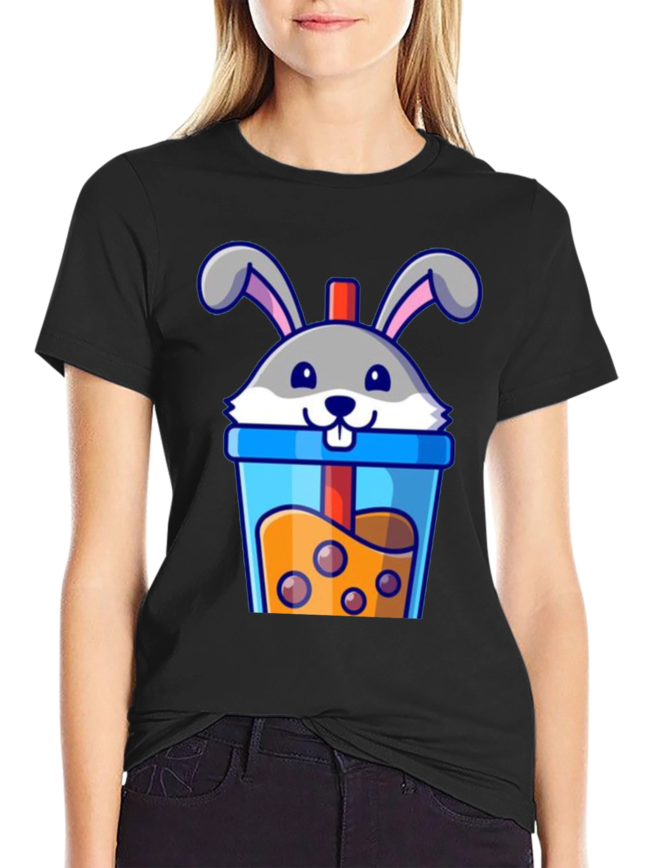 Cute Bunny Boba Tea Graphic T-Shirt