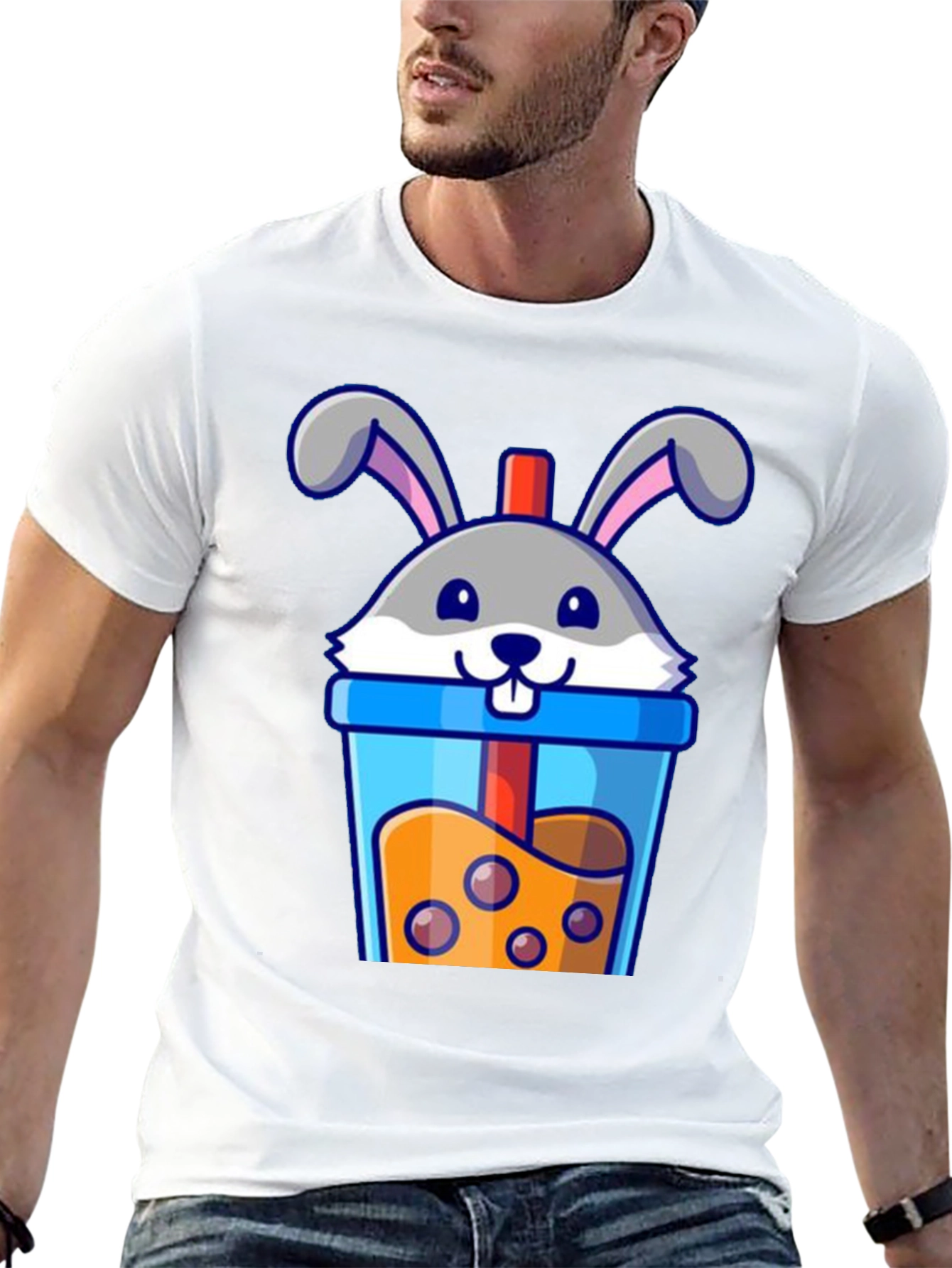 Cute Bunny Boba Tea Graphic T-Shirt